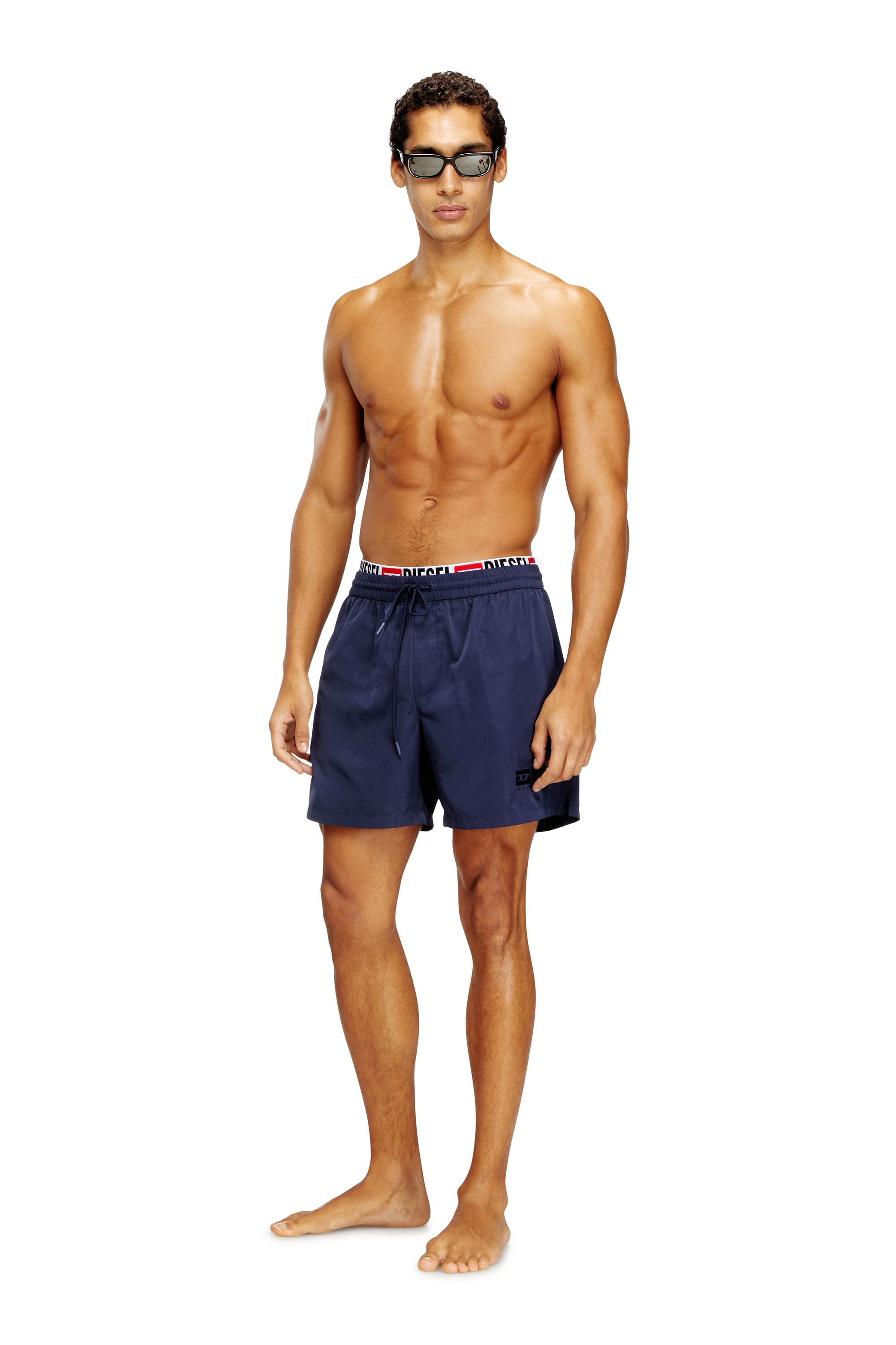 Diesel - VISPER-41-D-CORE, Man's Mid-length swim shorts with logo print in Dark Blue - 1