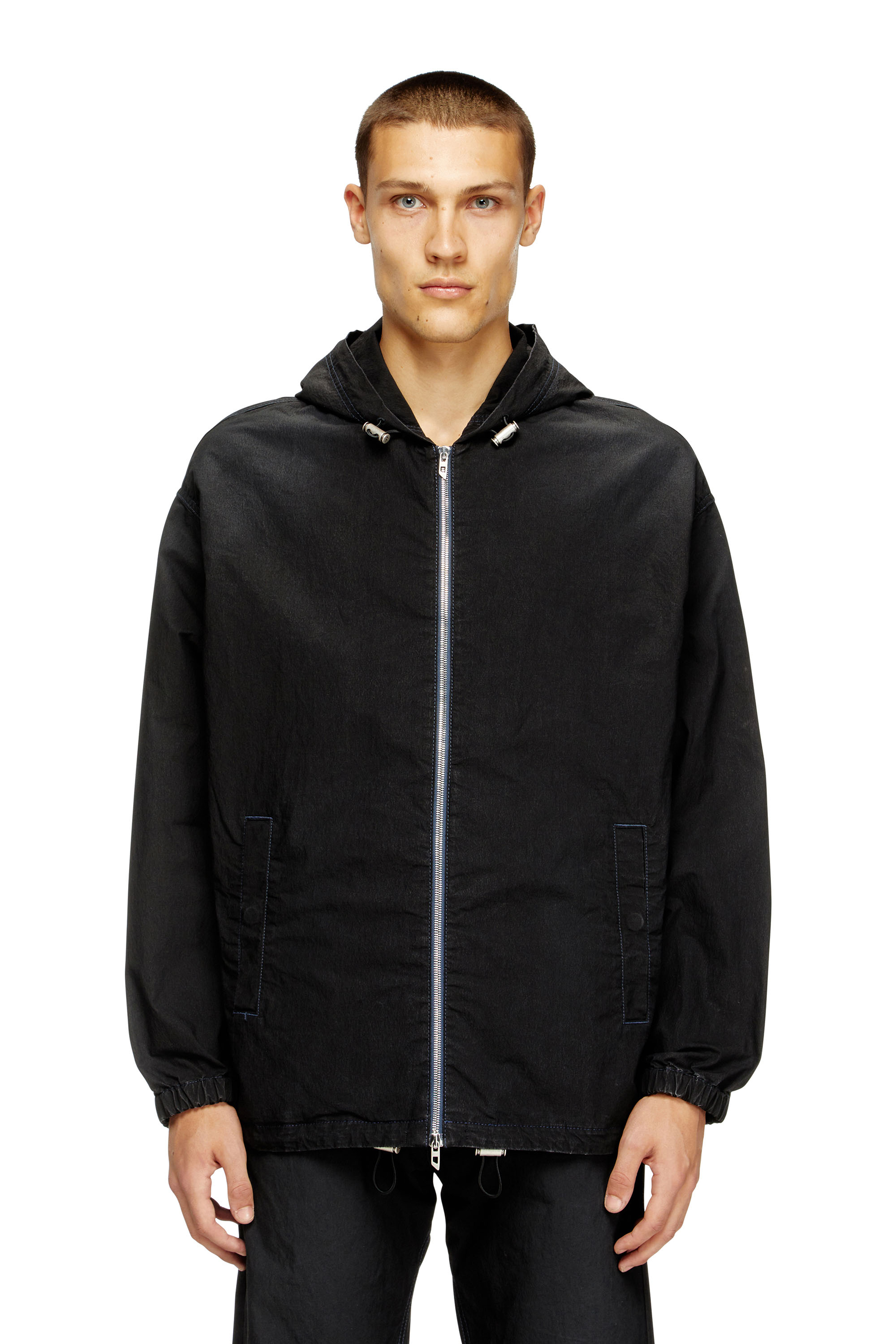 Diesel - D-WYNNY JOGG, Man's Hooded technical JoggJeans jacket in Black/Dark grey - 1