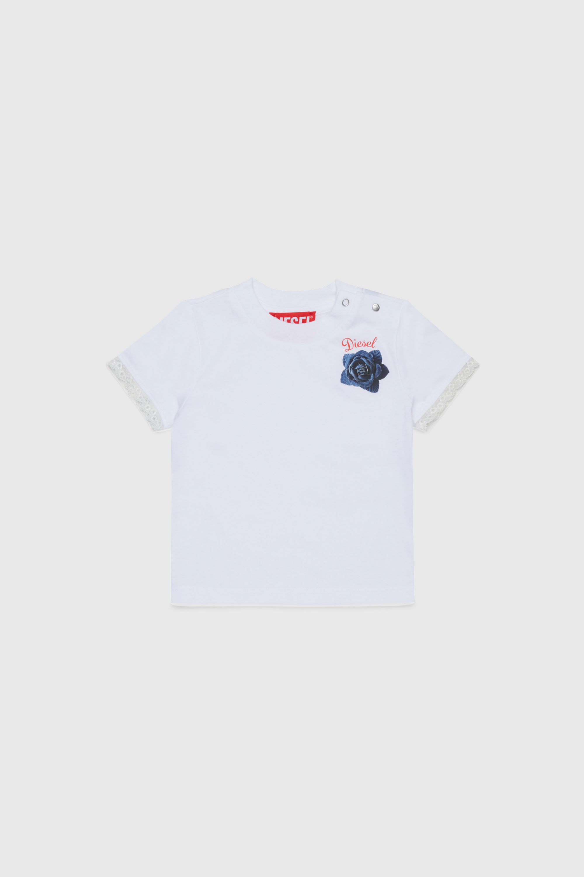Lace-trimmed T-shirt with rose print