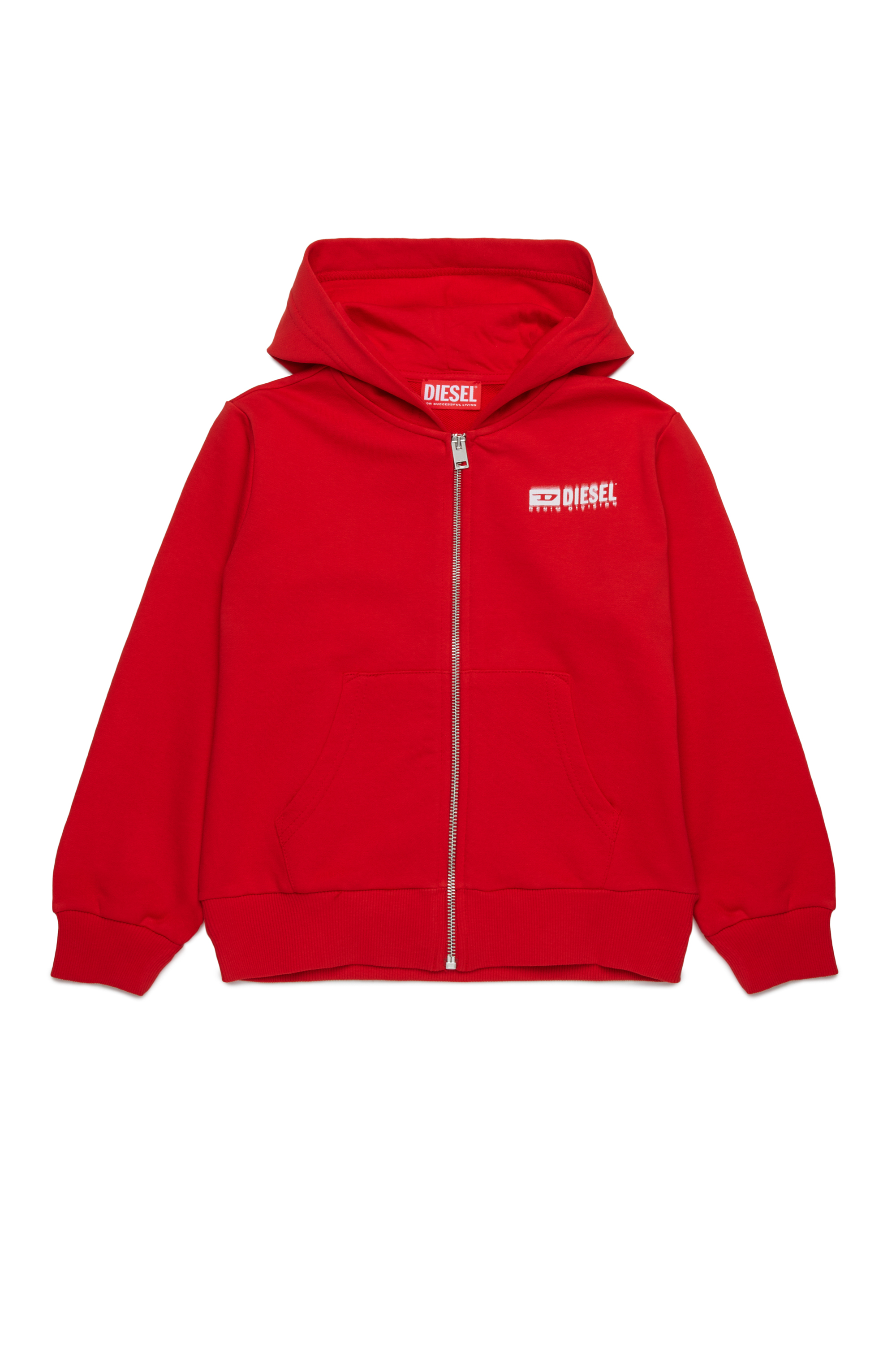 Diesel - SVOUGZIP OVER, Man's Zip-up hoodie with smudged logo in Red - 1