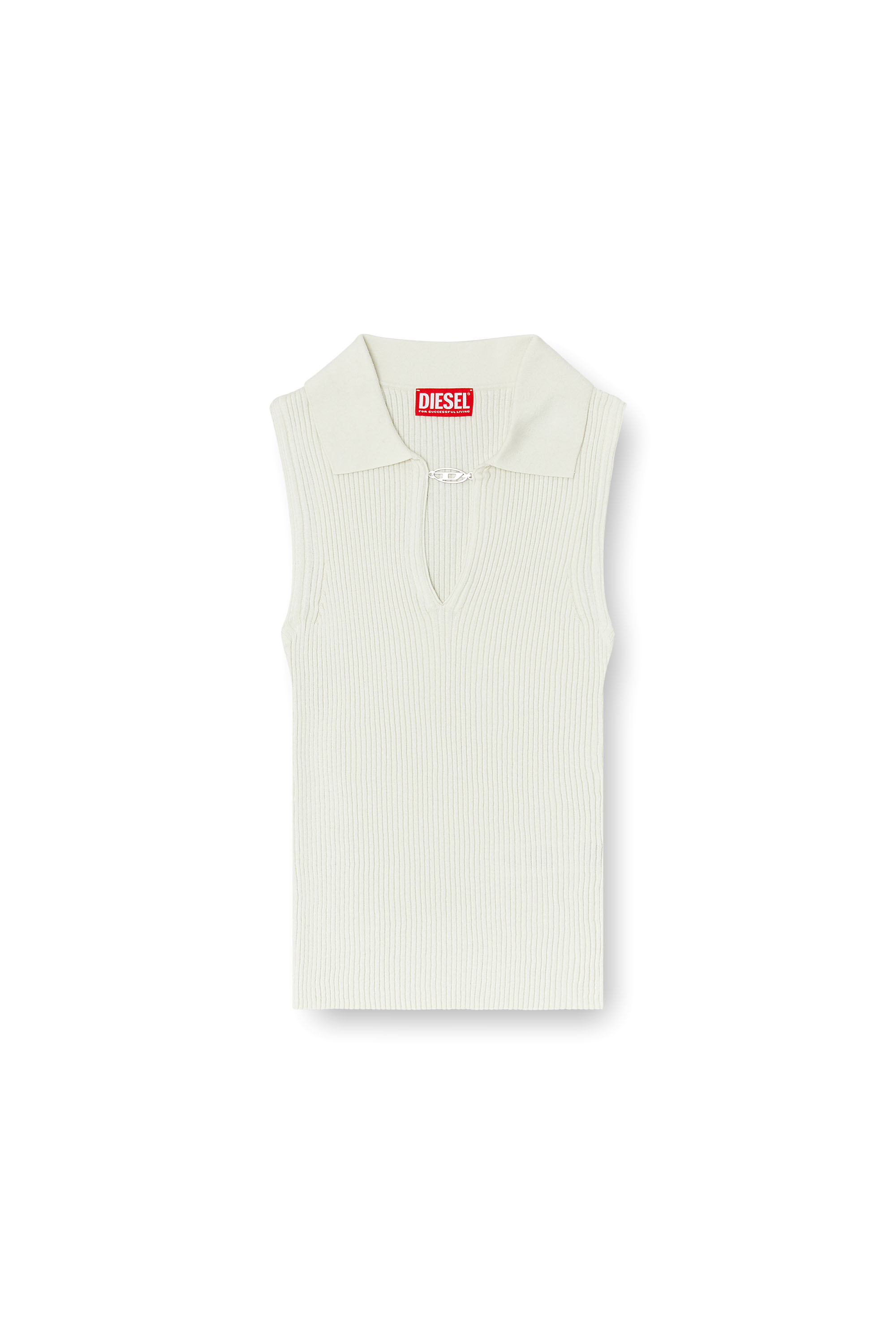 Diesel - M-LILITA, Woman's Sleeveless rib-knit polo top in silk blend in null - 3