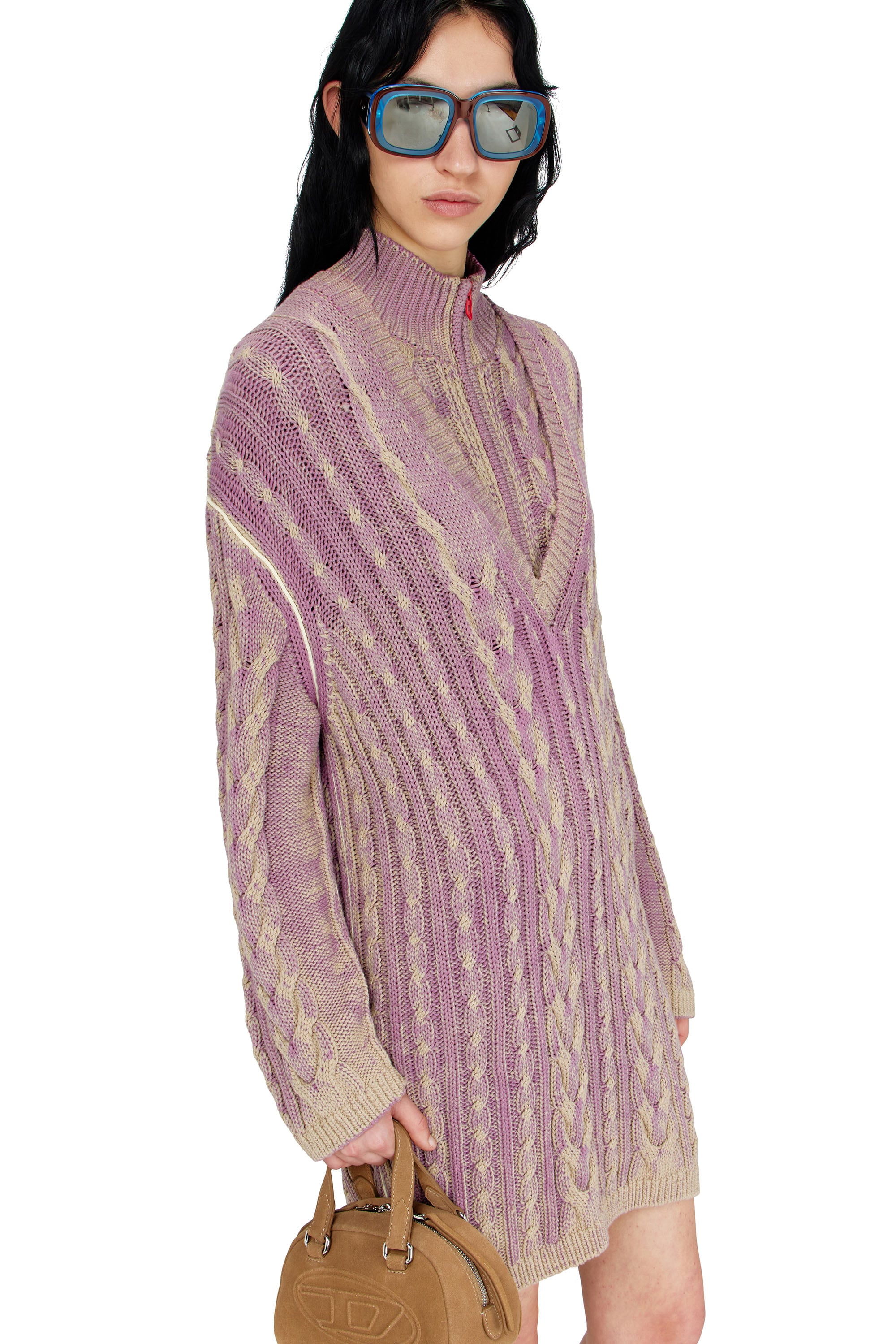 Diesel - M-ELGA, Woman's Short sweater dress in cable knit in Lilac - 4