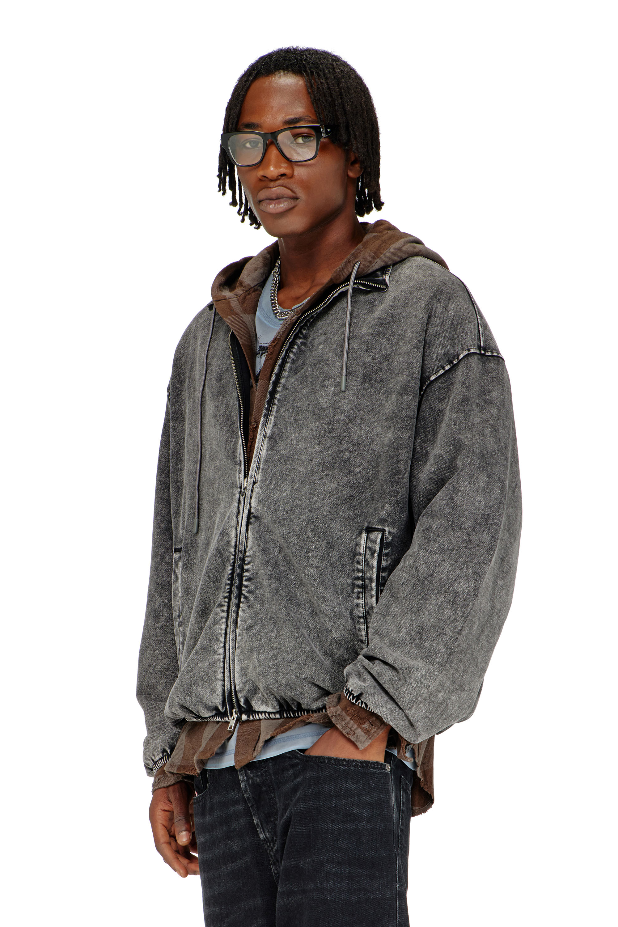 Diesel - S-CORSY, Man's Sweat jacket with denim effect in Grey - 1