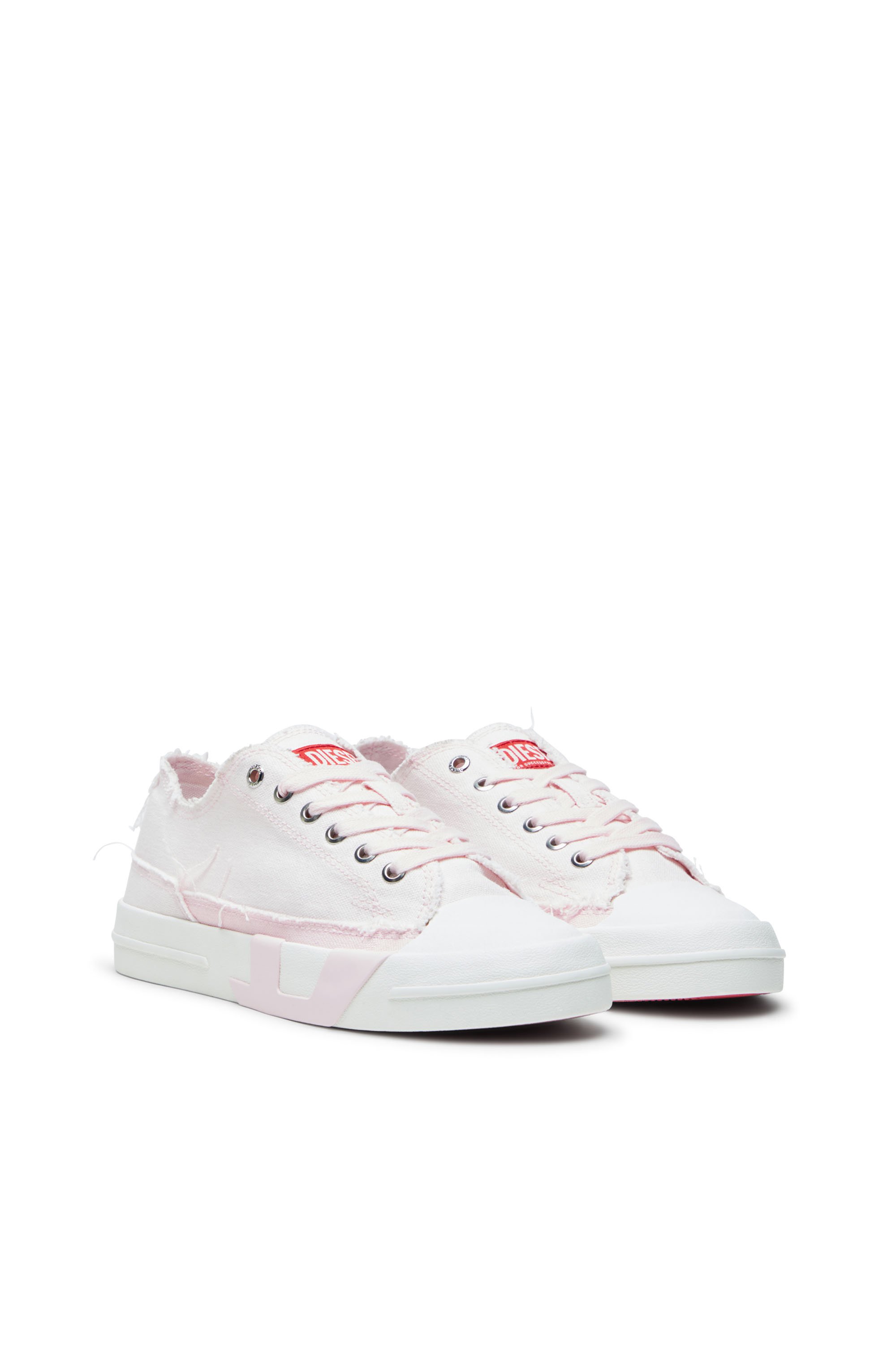 Diesel - S-D-VERSE LOW W, Woman's S-D-Verse-Sneakers in frayed canvas in Pink/White - 2