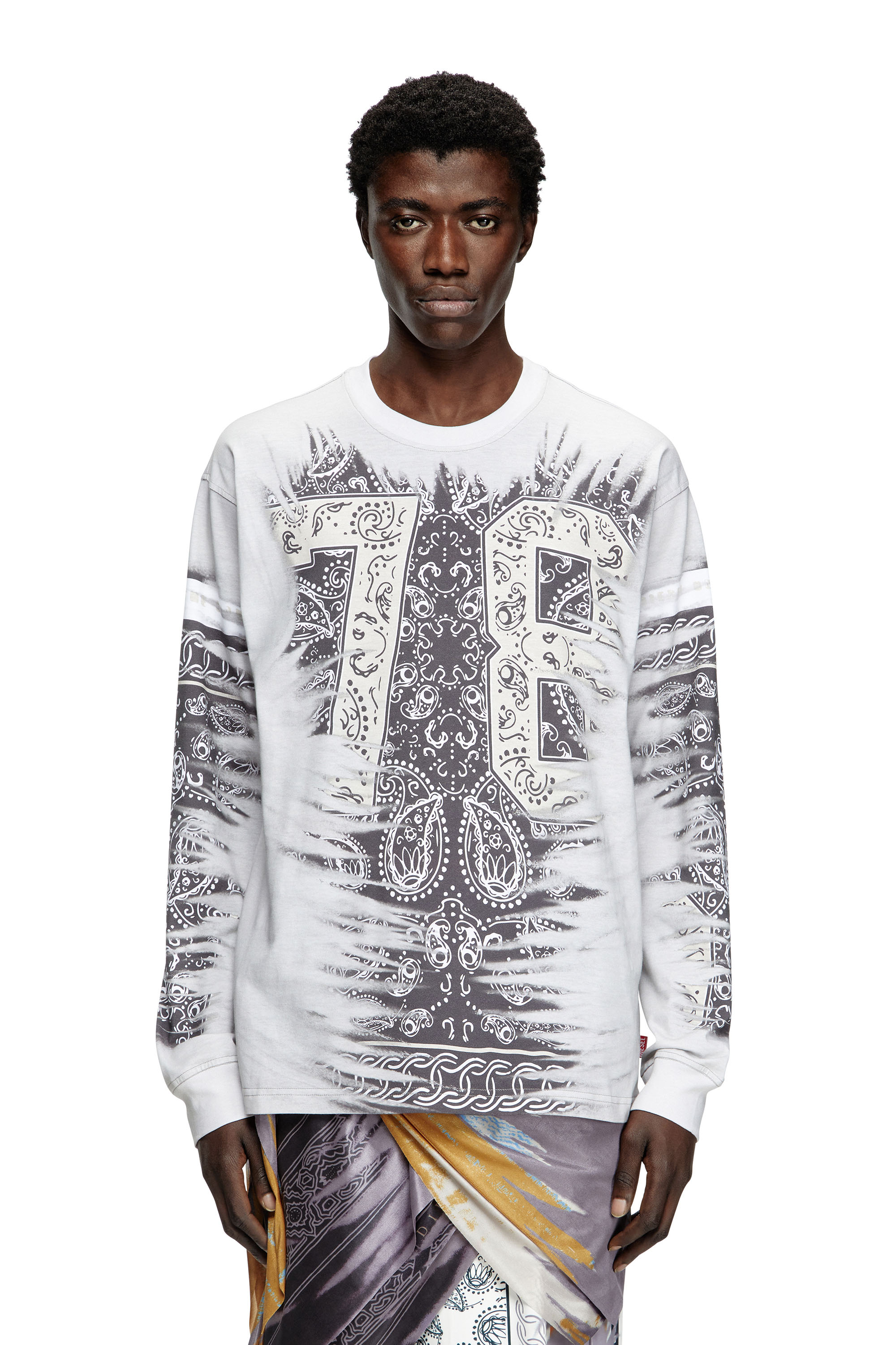 Diesel - T-NORM-LS-R1, Man's Long-sleeve T-shirt with 78 print in Black/White - 1