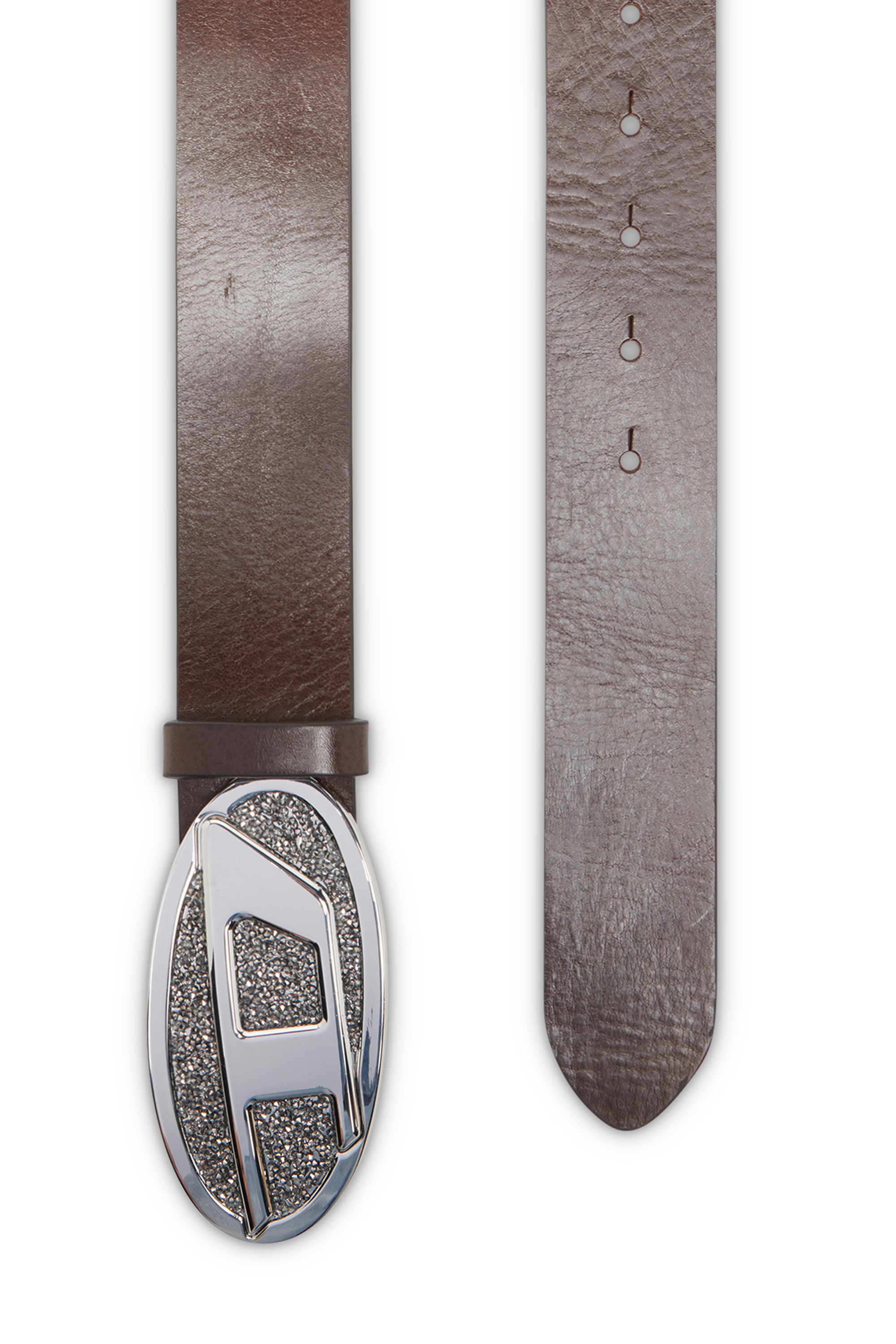 B-1DR 2.0 FULL ROCKS, Brown Diesel - B-1DR 2.0 FULL ROCKS, Woman's 4cm leather belt with rhinestone Oval D buckle in Brown - 2