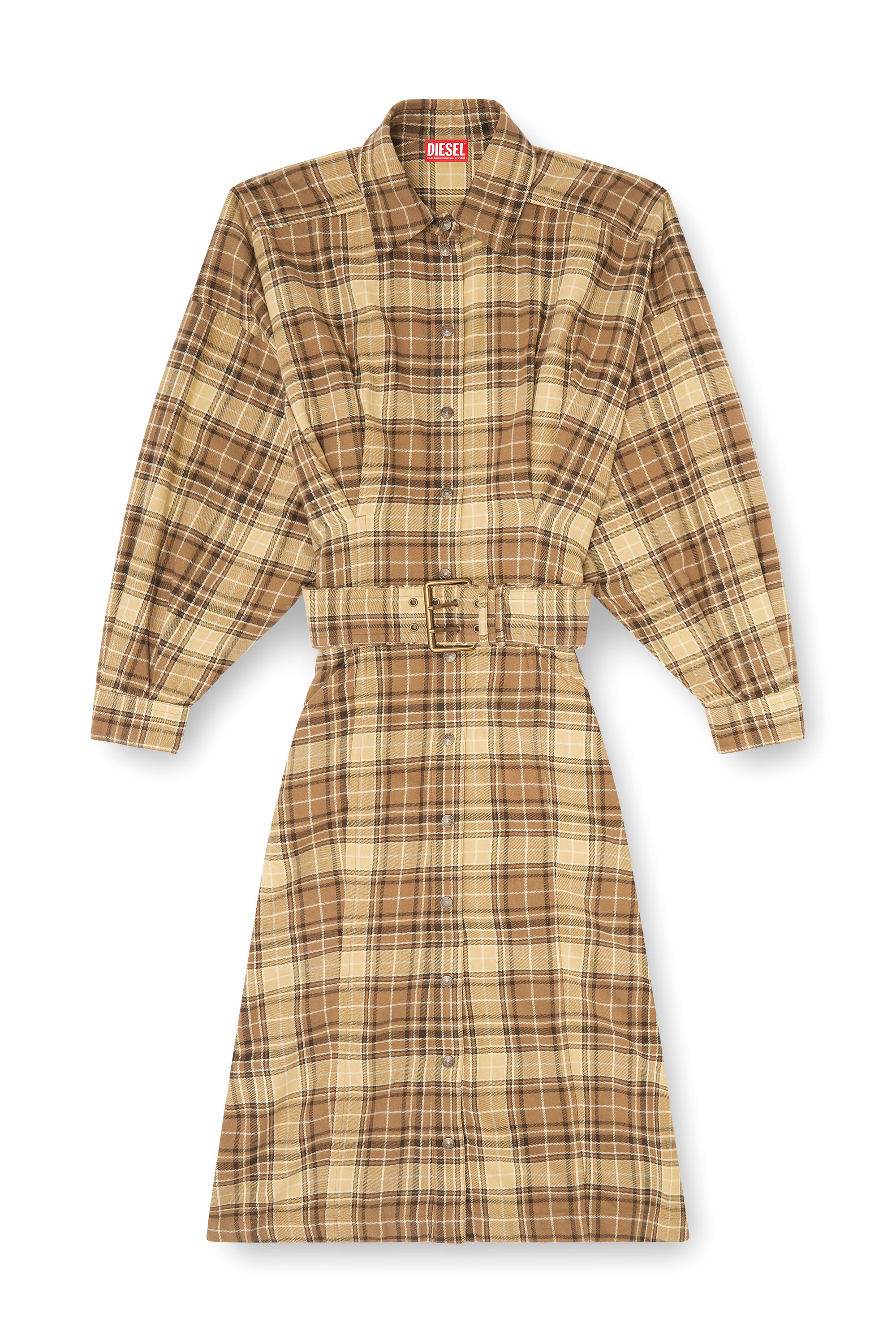 Diesel - D-EDALUS, Woman's Midi dress in check flannel with wide belt in null - 3