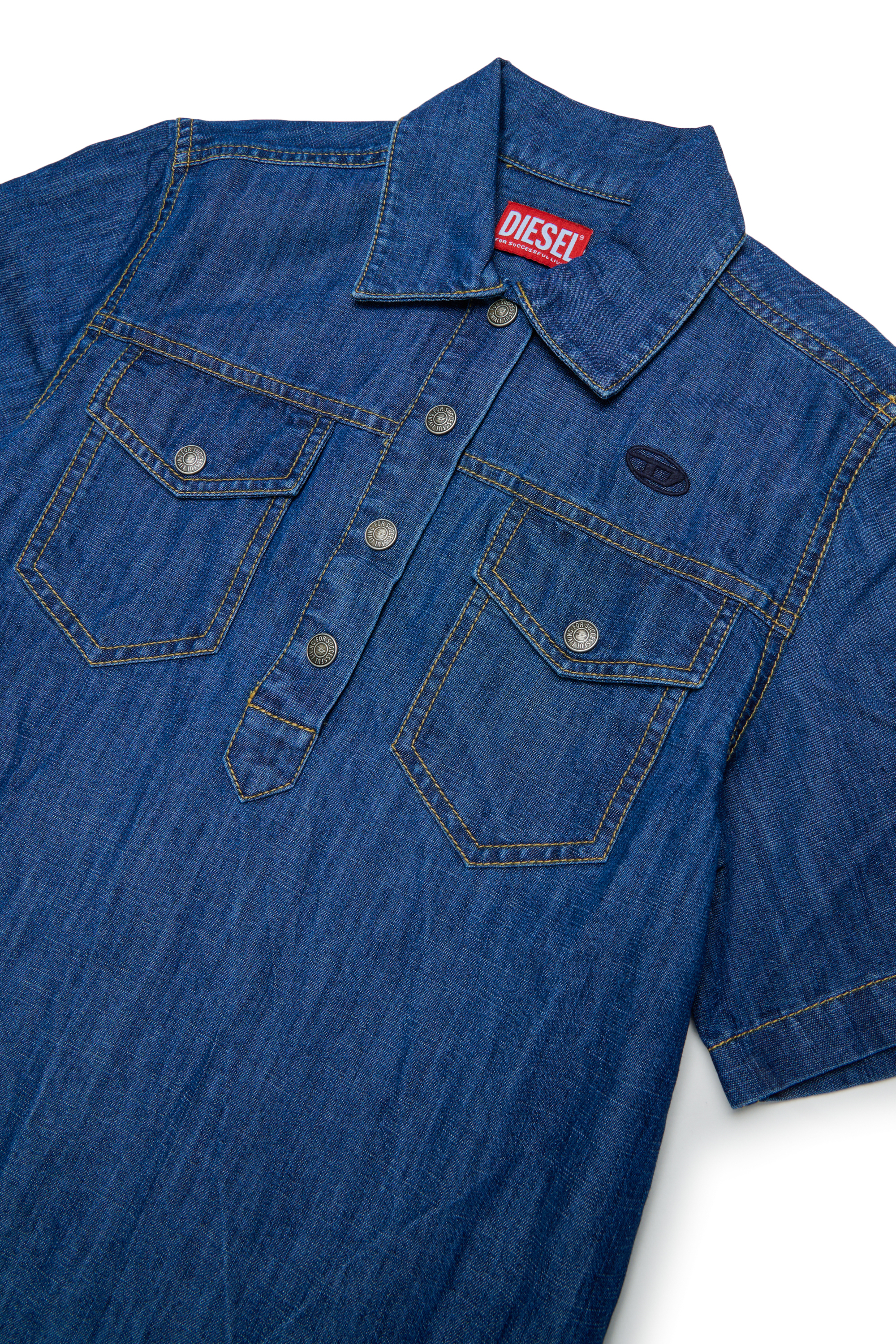 Diesel - DARYL, Woman's Denim shirt dress with ruffled hem in Medium blue - 3