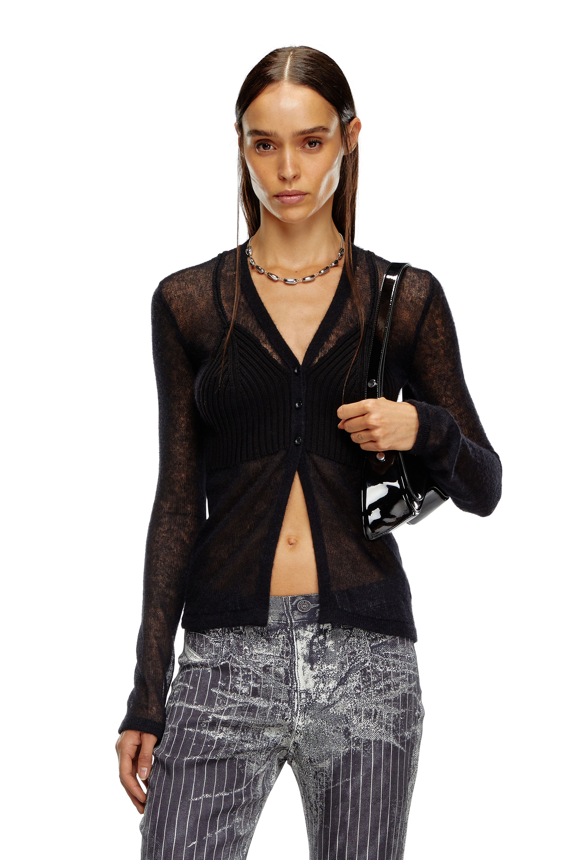 Diesel - M-ARINA, Woman's Sheer cardigan with bra detail in Black - 2