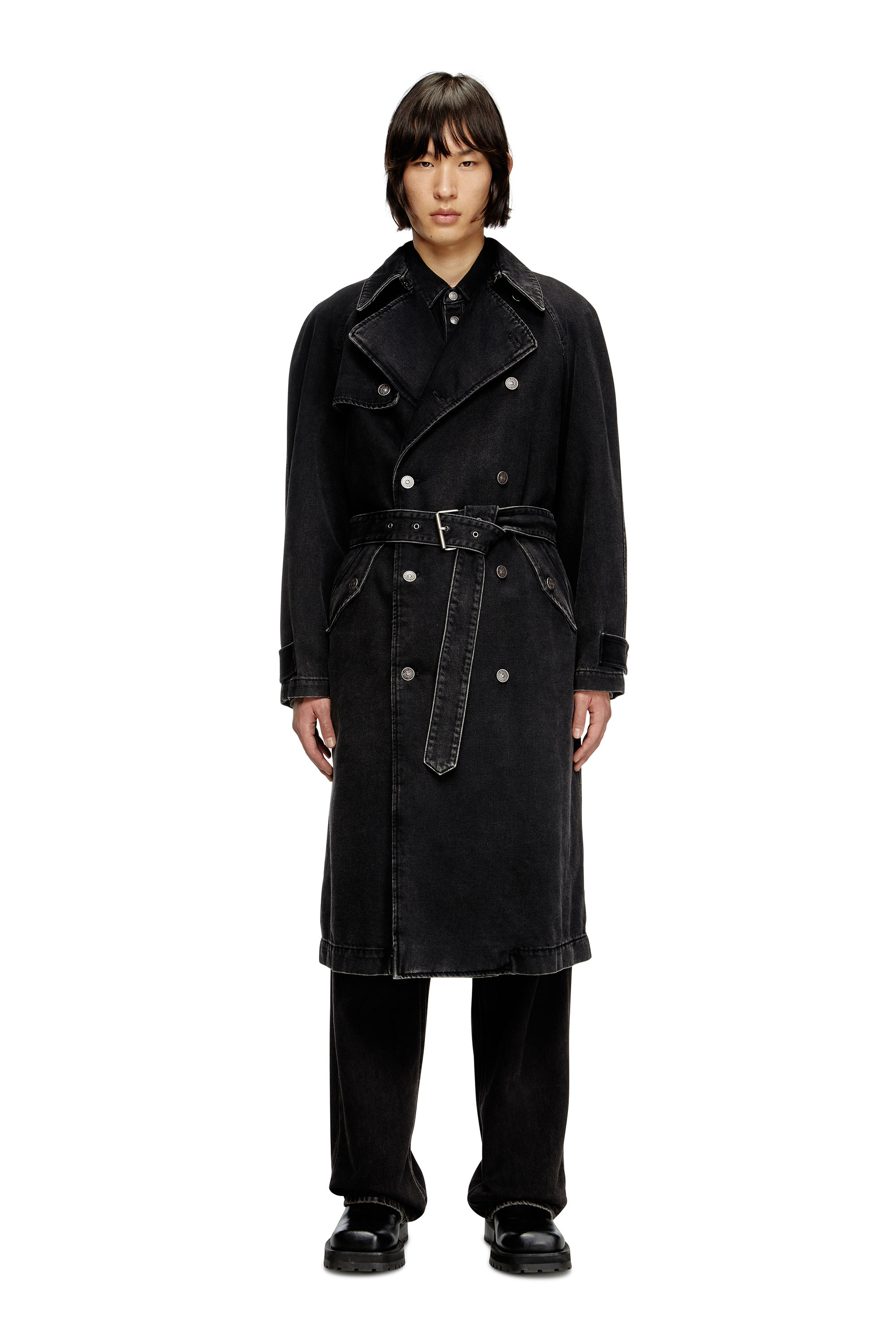 Diesel - D-DELIRIOUS-D, Man's Trench coat in clean-wash denim in Black - 1