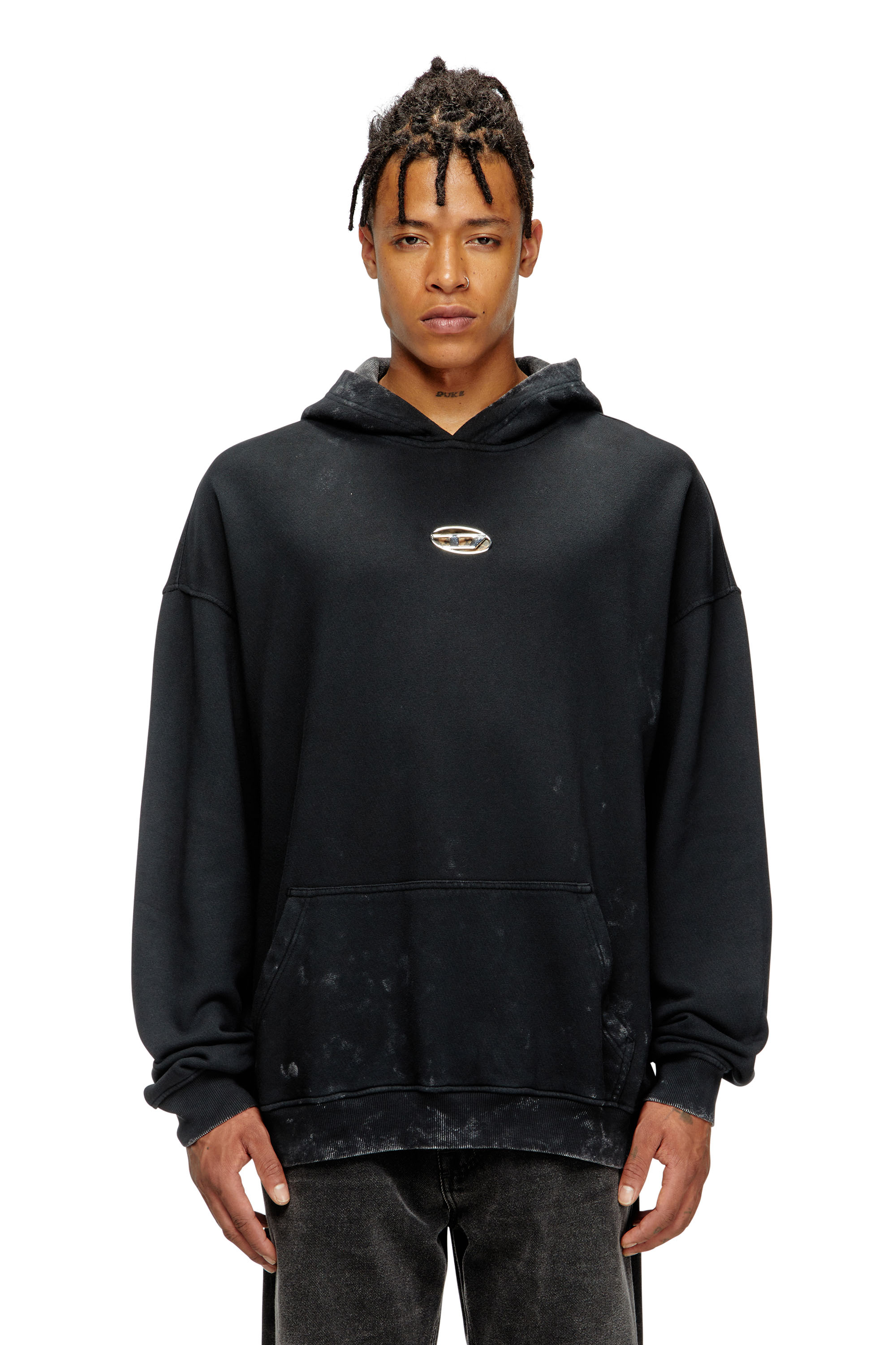 Diesel - S-BOXT-HOOD-T10, Man's Hoodie with cut-out metal Oval D in Black - 3