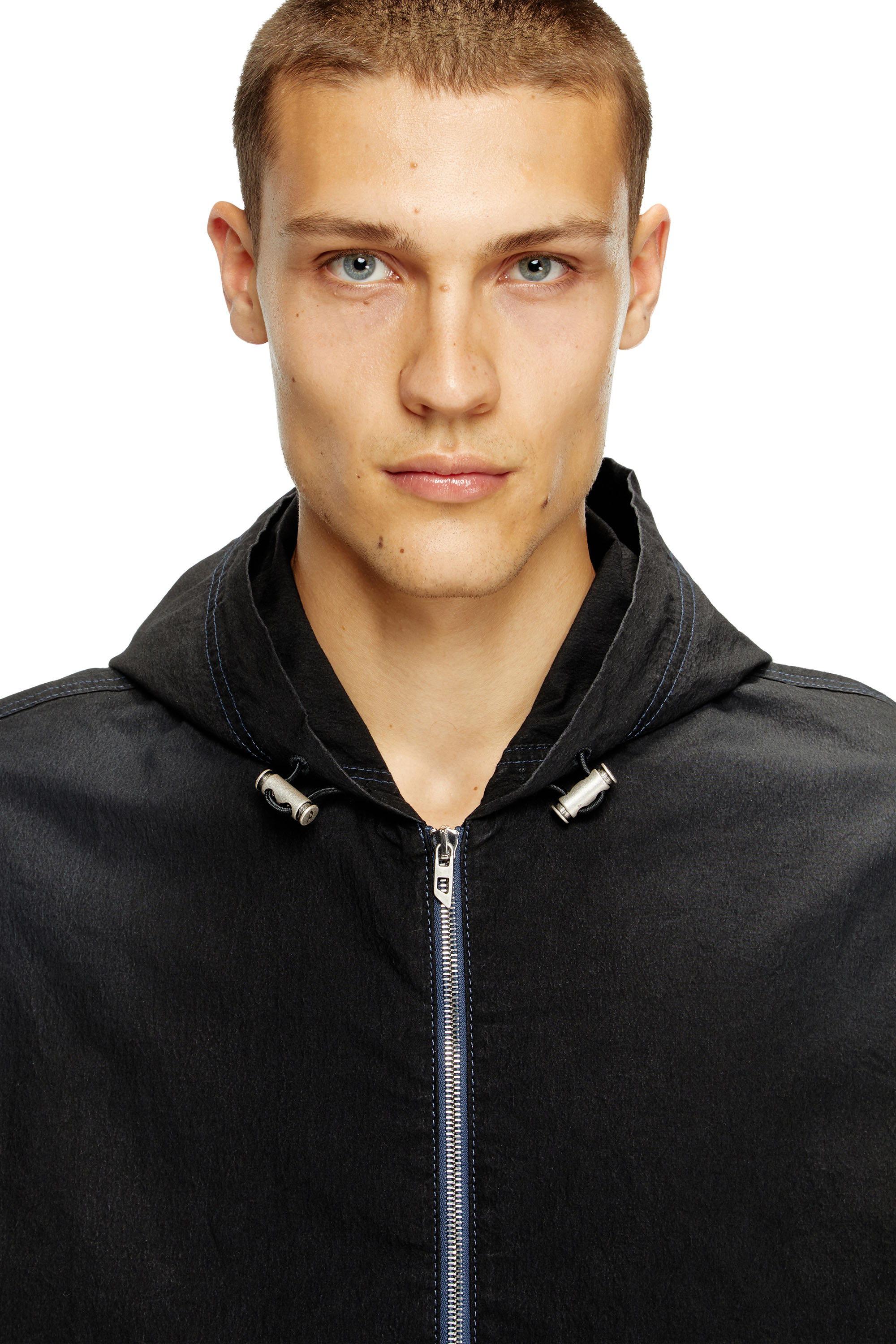 Diesel - D-WYNNY JOGG, Man's Hooded technical JoggJeans jacket in Black/Dark grey - 4