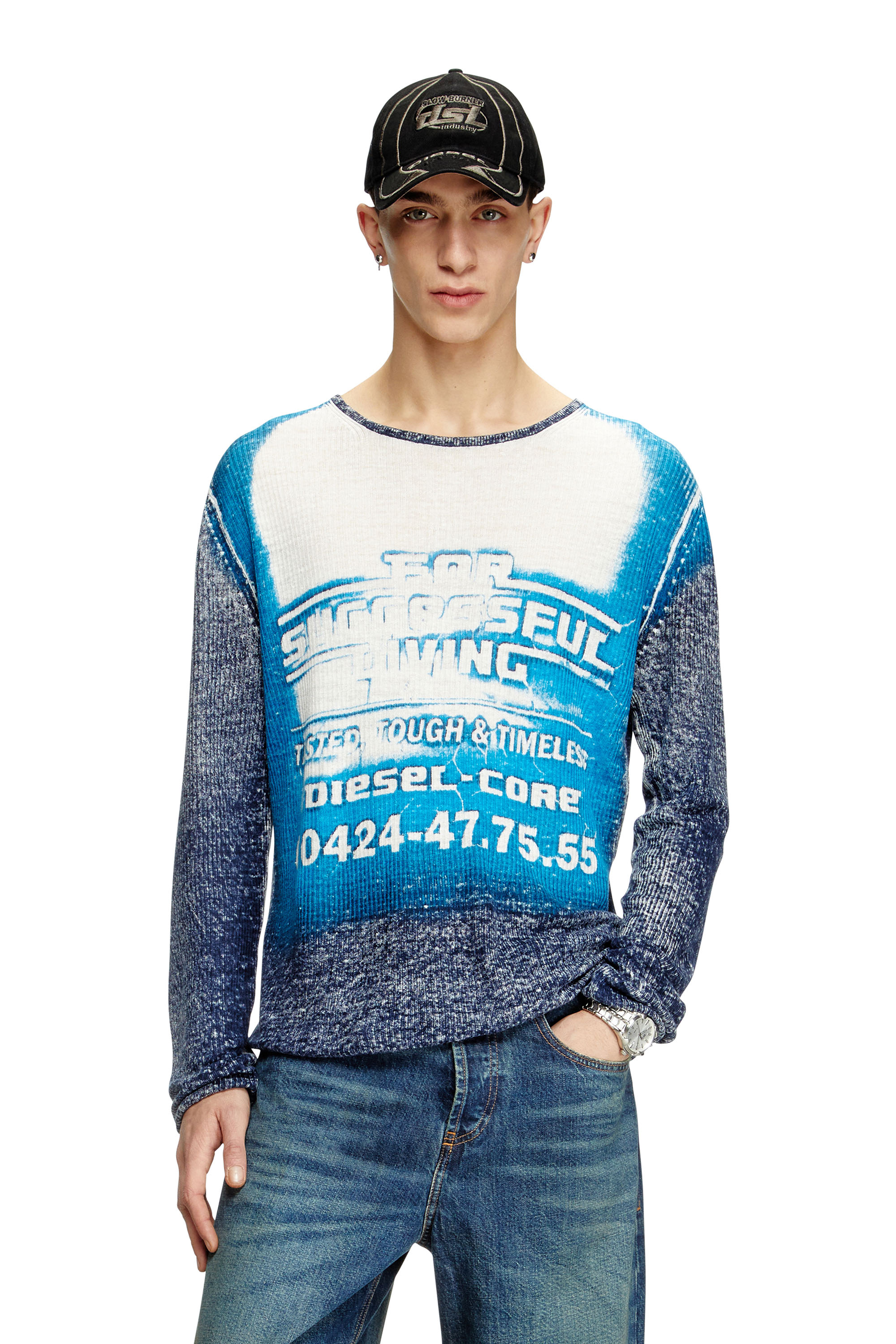 Diesel - K-ROD, Man's Linen jumper with logo graphic in null - 1