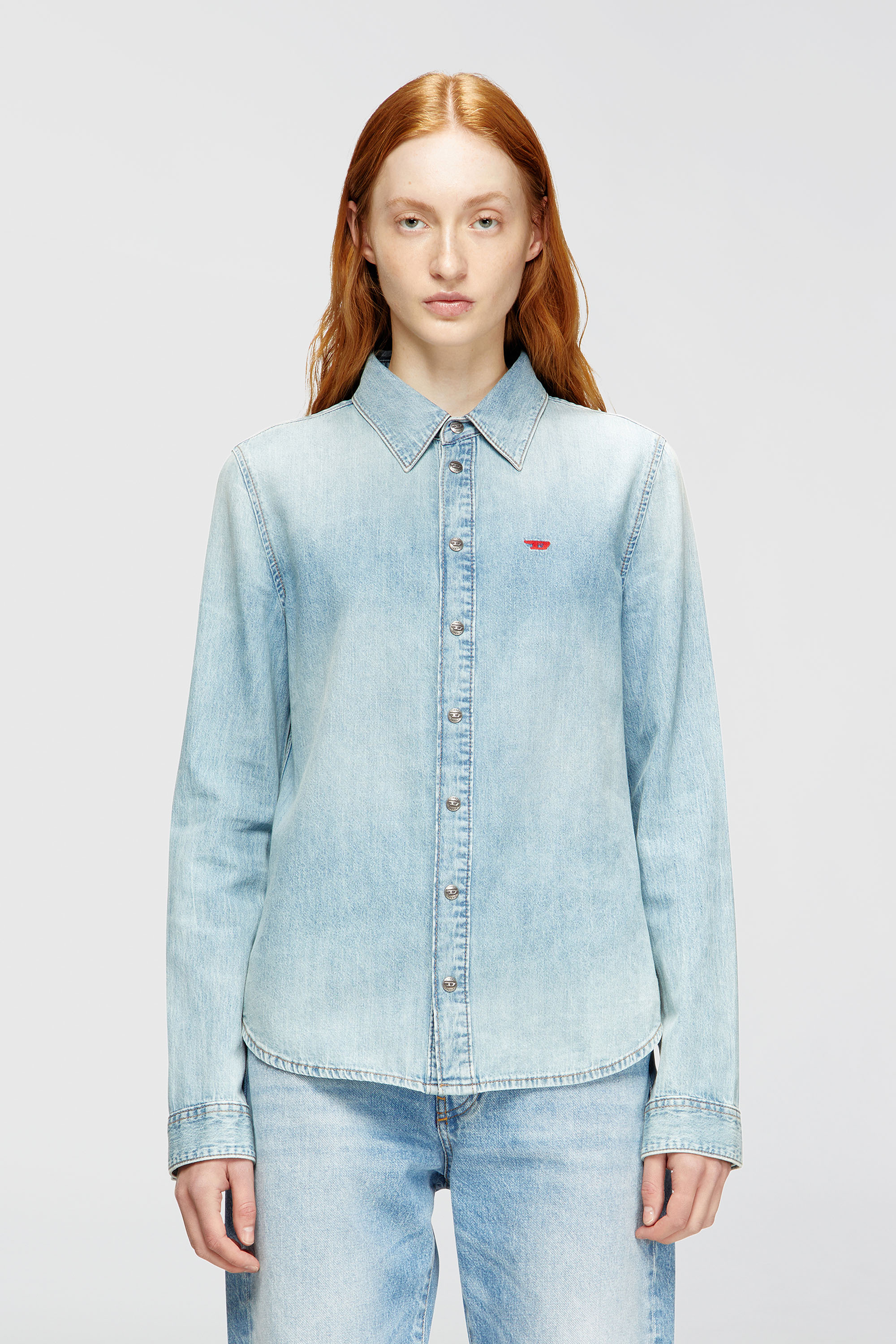 Diesel - DE-EAZY, Woman's Denim shirt with embroidered logo in Light Blue - 1