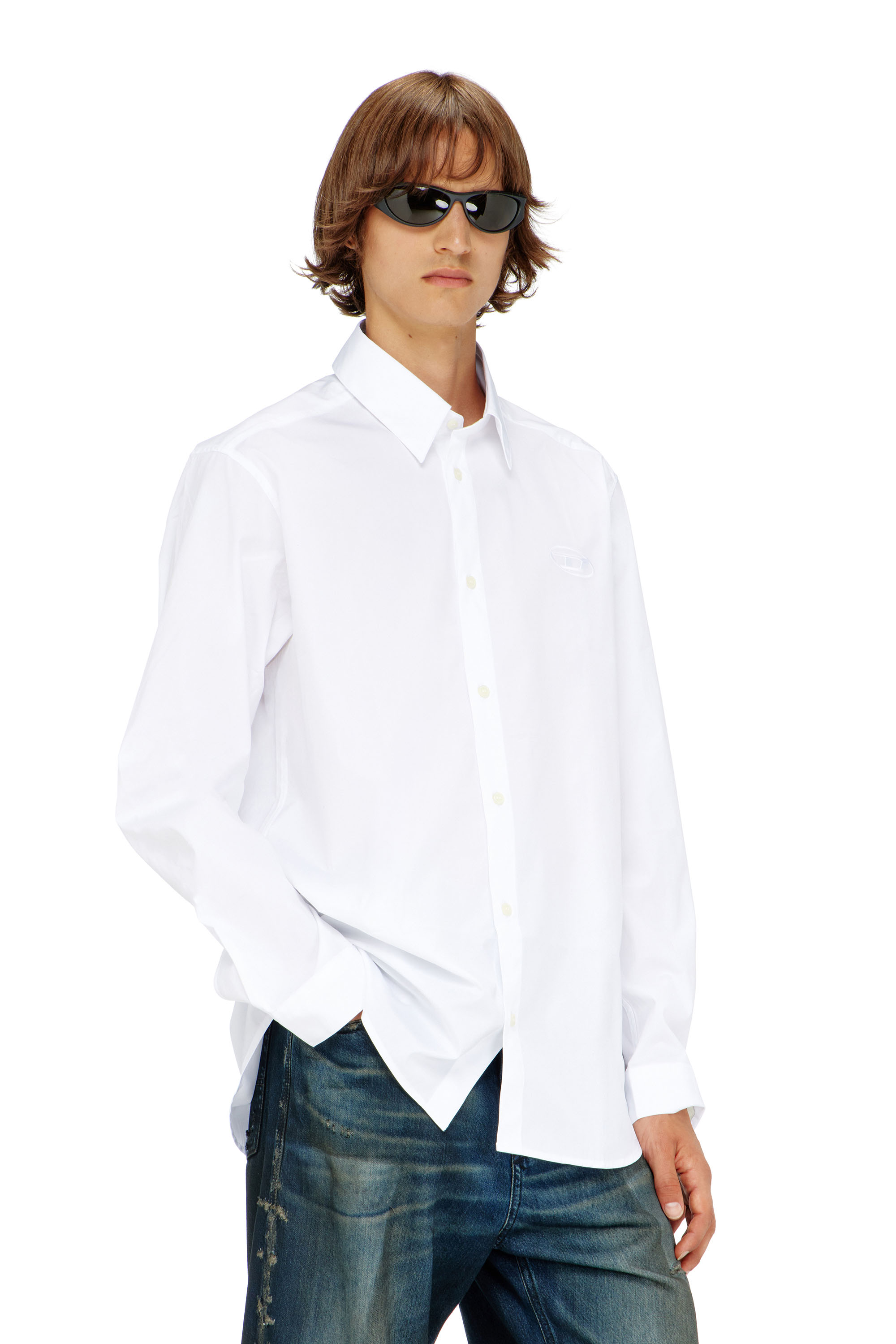 Diesel - S-SIMPLY-GSBH, Man's Stretch poplin shirt with embroidery in White - 1