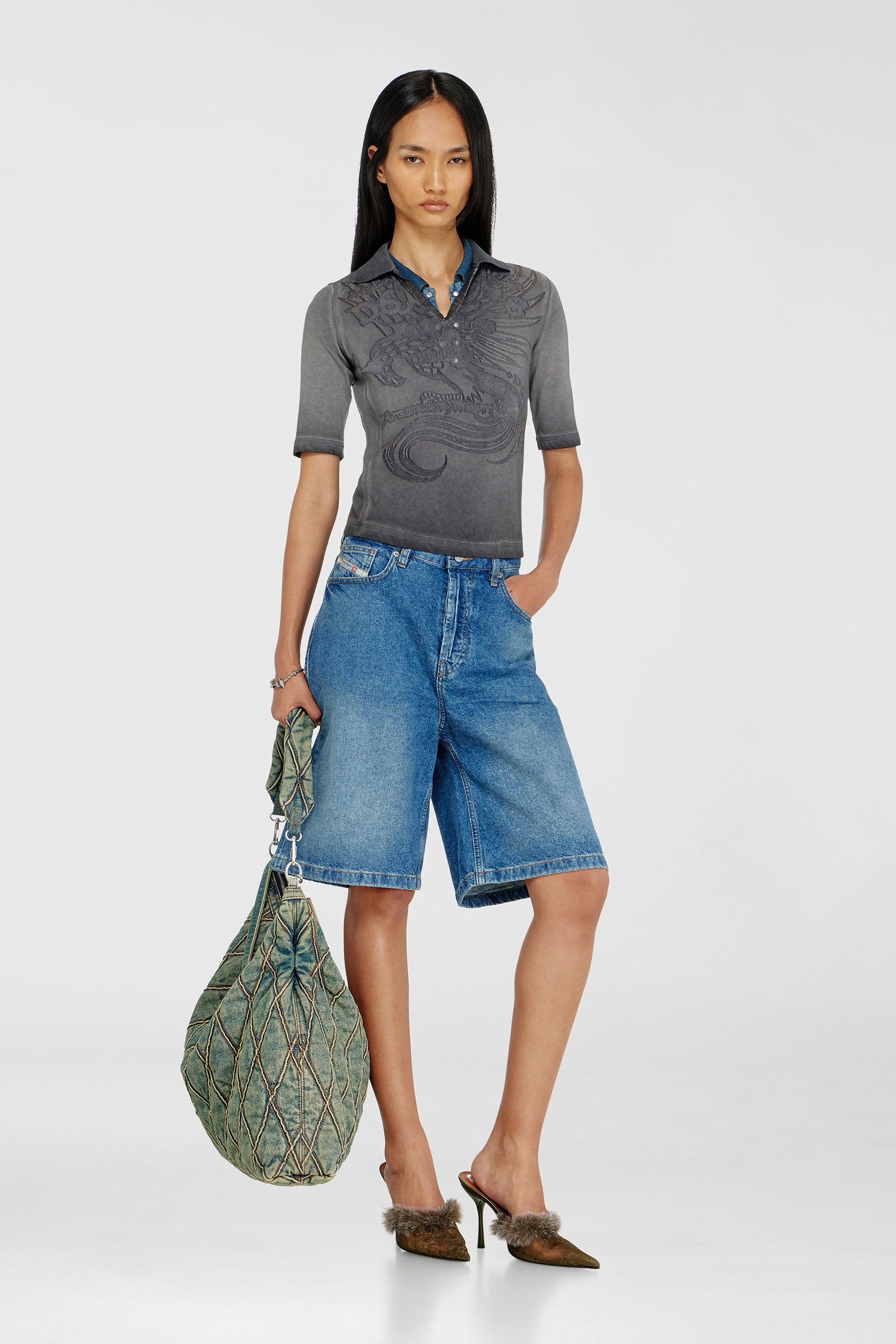 Slim polo with d&eacute;vor&eacute; print