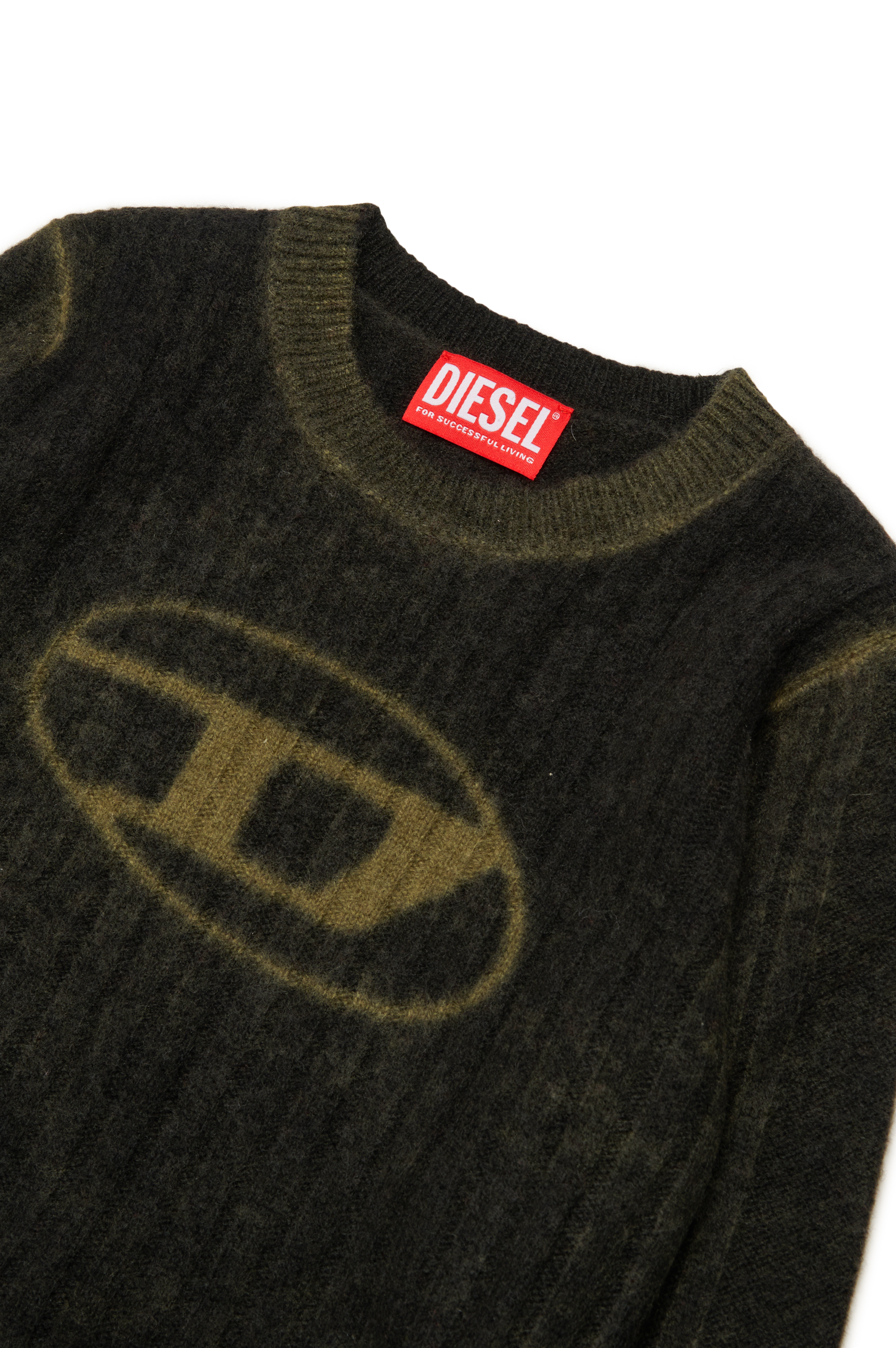 Diesel - KANDELEROD, Man's Treated jumper with Oval D logo in Dark Green - 3