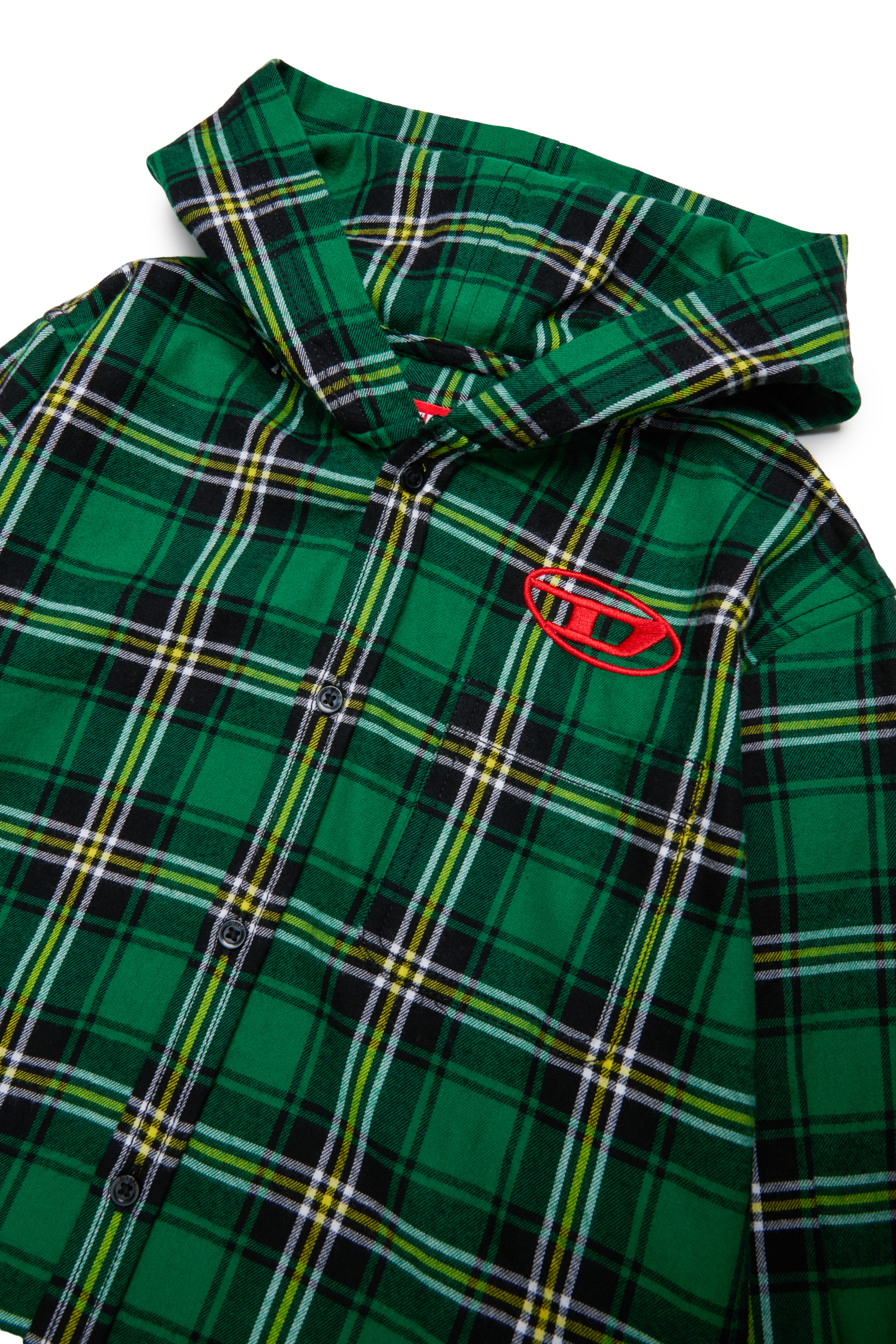 Diesel - CHECK OVER, Man's Hooded check shirt with Oval D embroidery in Green - 3