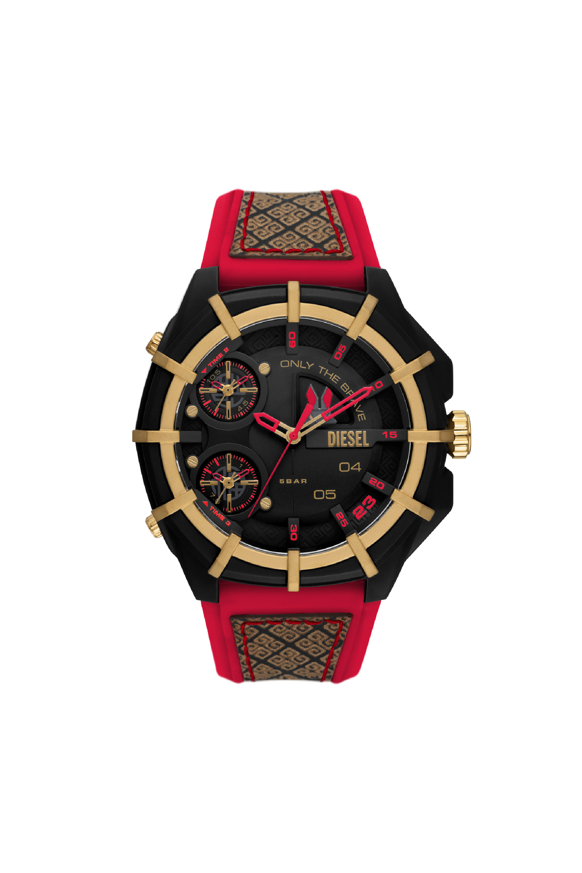 Diesel - DZ4618, Man's Framed leather and silicone watch in Black/Red - 1
