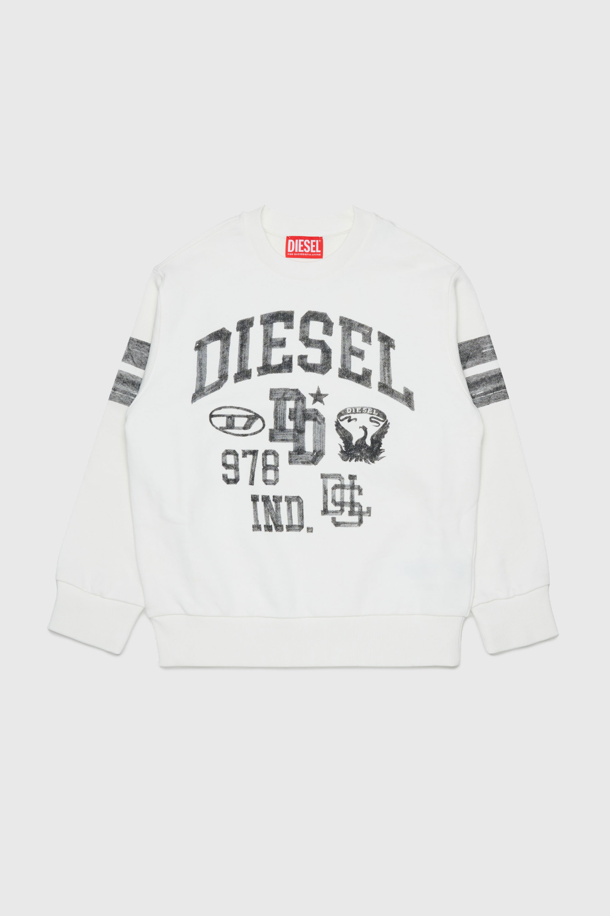 Sweatshirt with collegiate-style logo prints