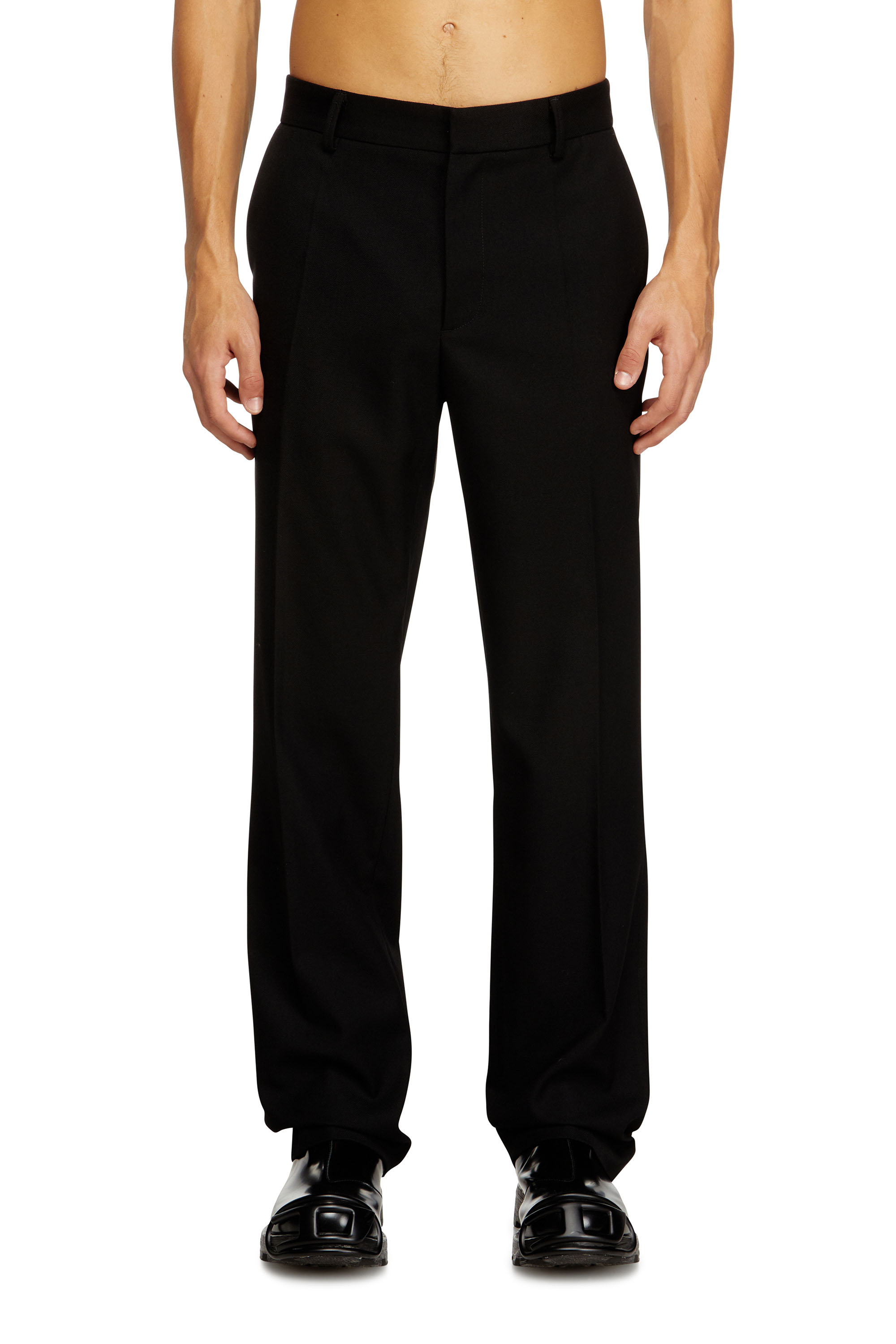 Diesel - P-AM-EPCI, Man's Wool-blend trousers with metal tag in Black - 3