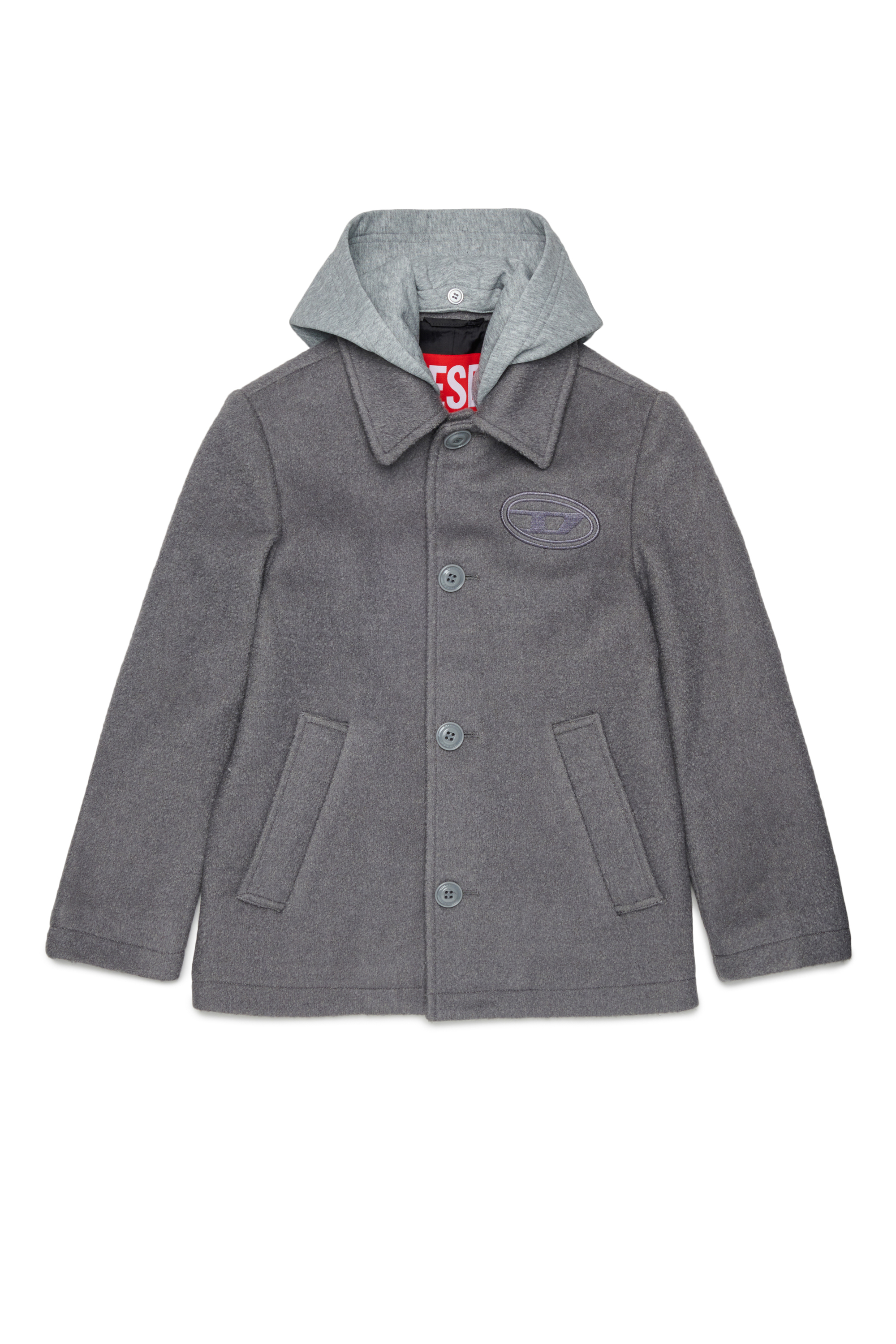 Diesel - JASTONEOUT, Man's Wool-blend coat with detachable hood in Dark grey - 1