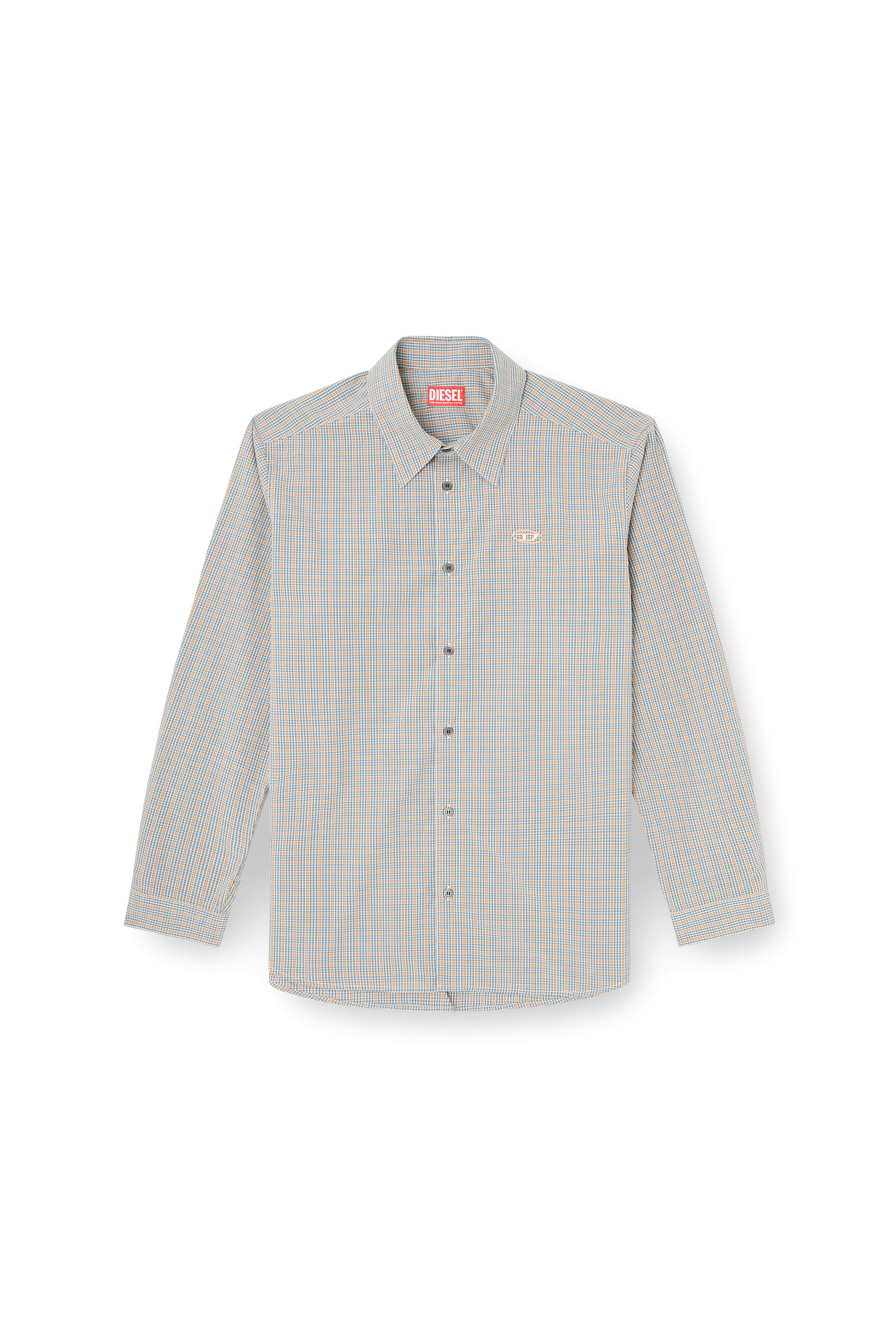 Diesel - S-SIMPLY-DLBV, Man's Checked shirt with Oval D embroidery in Brown/Grey - 3