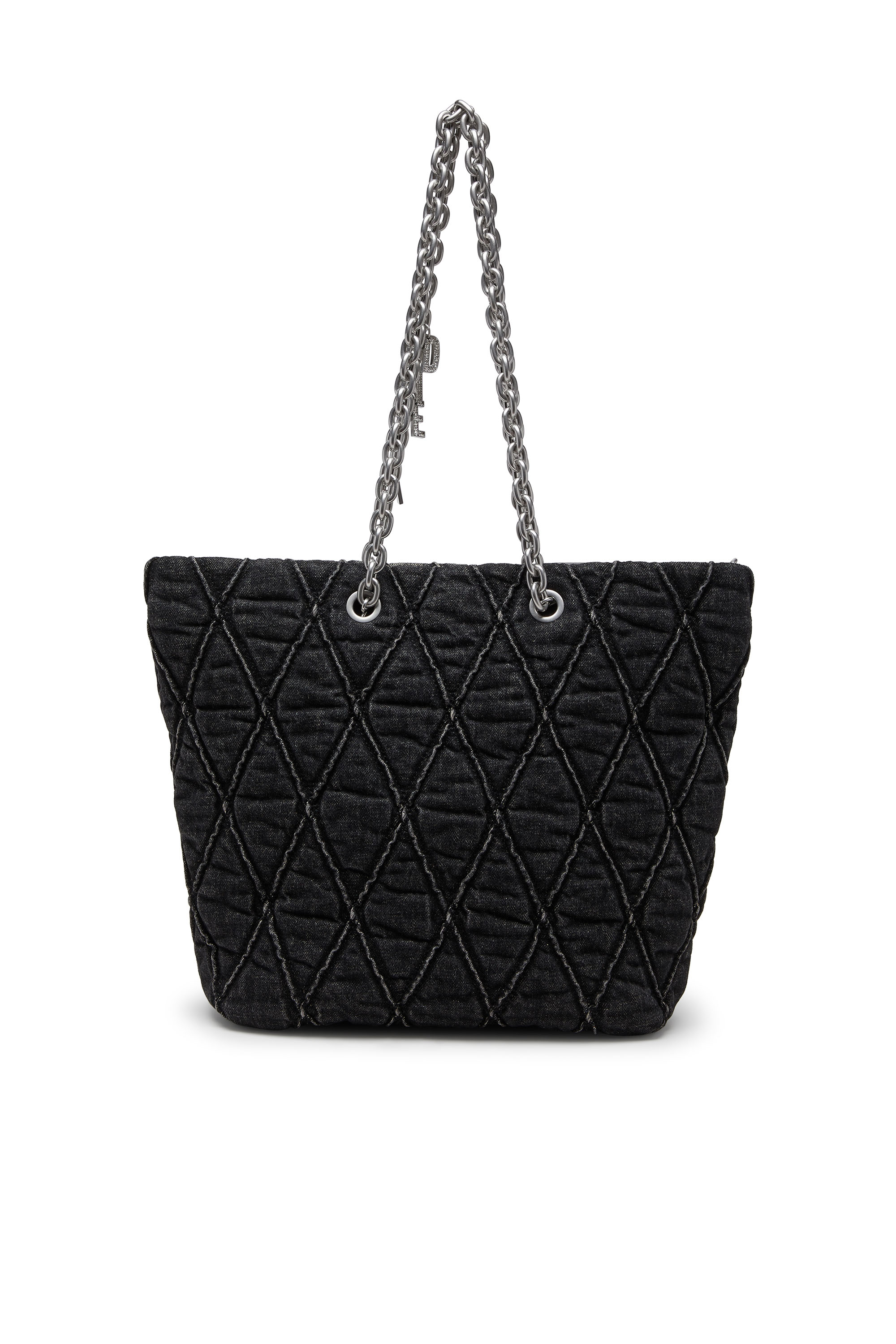 Diesel - CHARM-D SHOPPER M, Woman's Charm-D-Tote bag in quilted denim in Black - 2