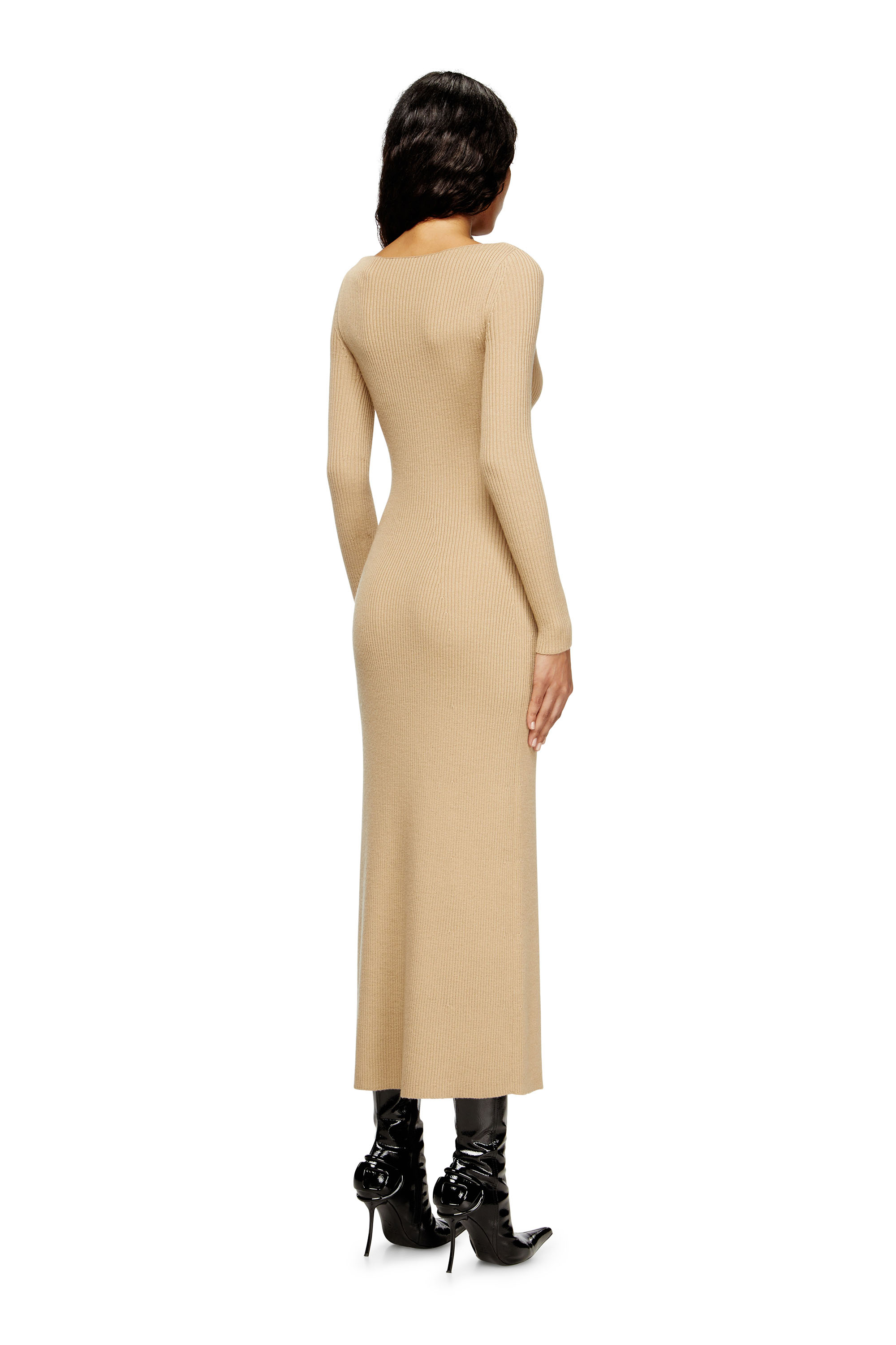 Diesel - M-OLONI, Woman's Midi wool dress with inlay in Light Brown - 4