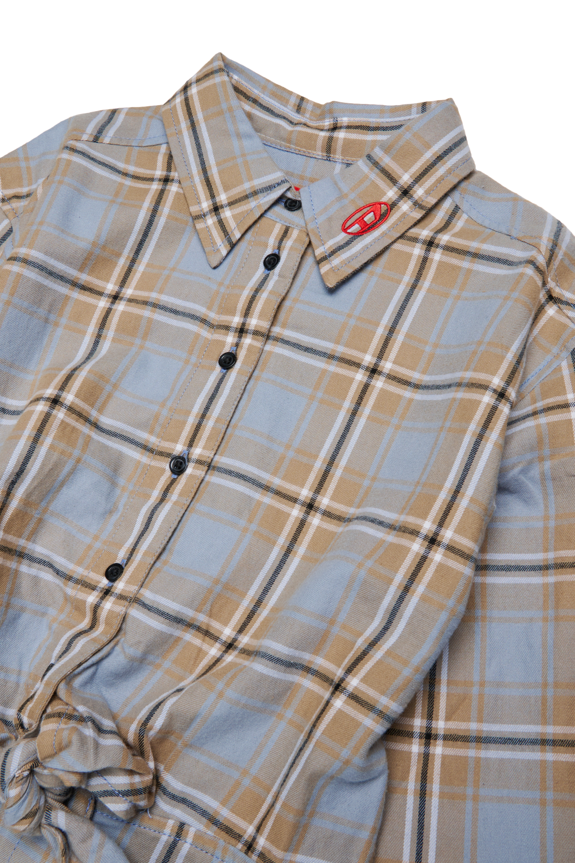 Diesel - DESUSANIS, Woman's Check-cotton shirt dress with tie-knot waist in Blue/Orange - 3