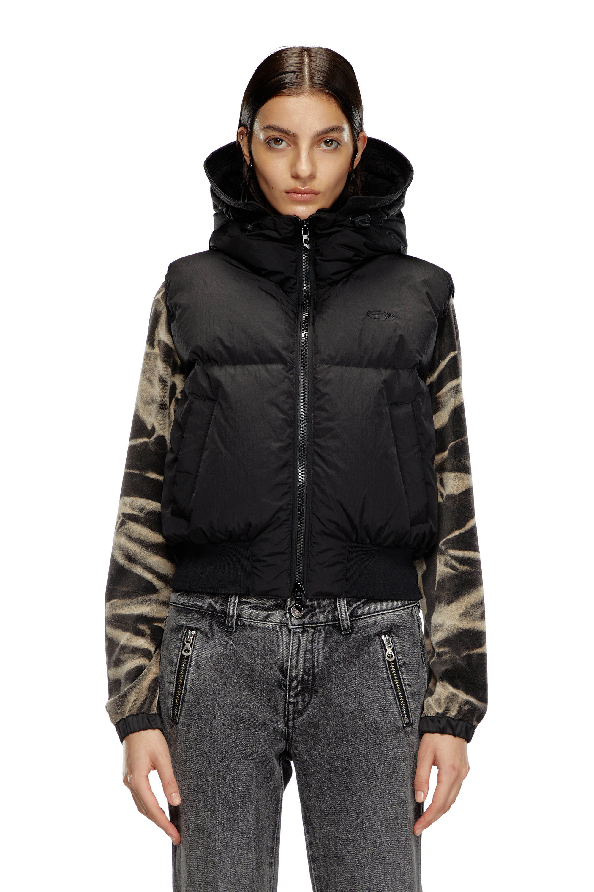 Diesel - W-PEYT-SSL-NEW-P1, Woman's Hooded down vest in crinkled nylon in Black - 3