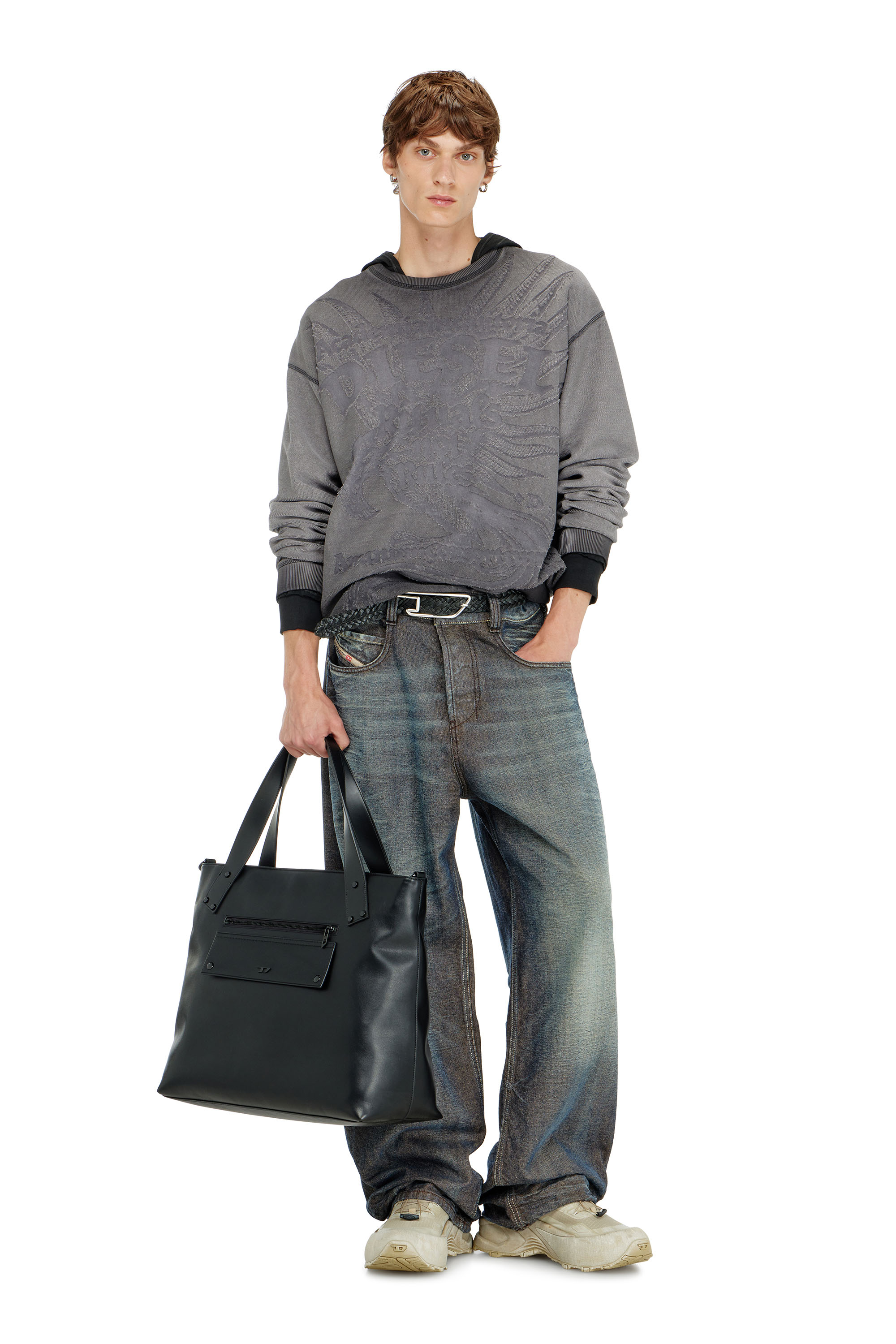 Diesel - S-ARON-RAW, Man's Sweatshirt with d&eacute;vor&eacute; print in Dark grey - 2