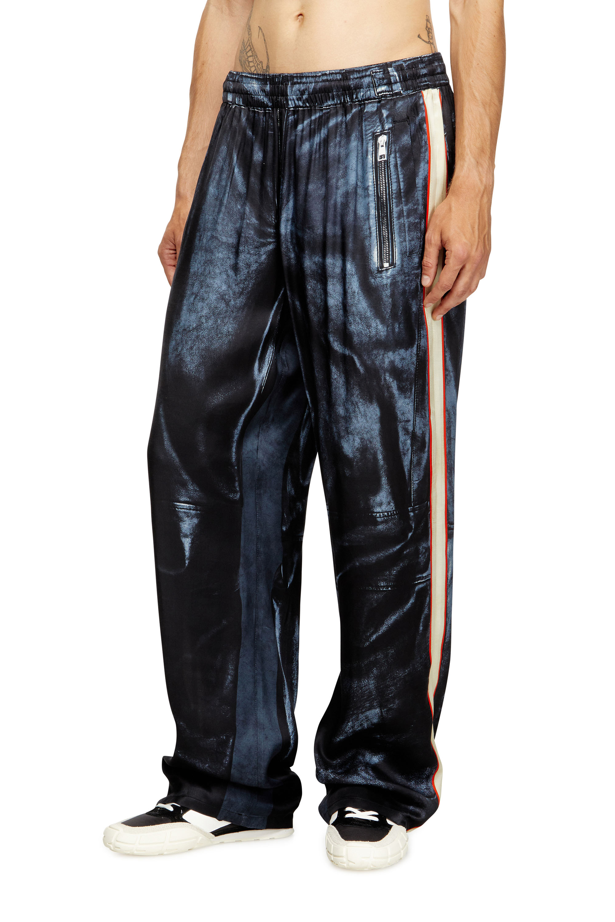 P-THECKS-NMAN, Black/Blue Diesel - P-THECKS-NMAN, Man's Viscose trousers with biker print in Black/Blue - 3