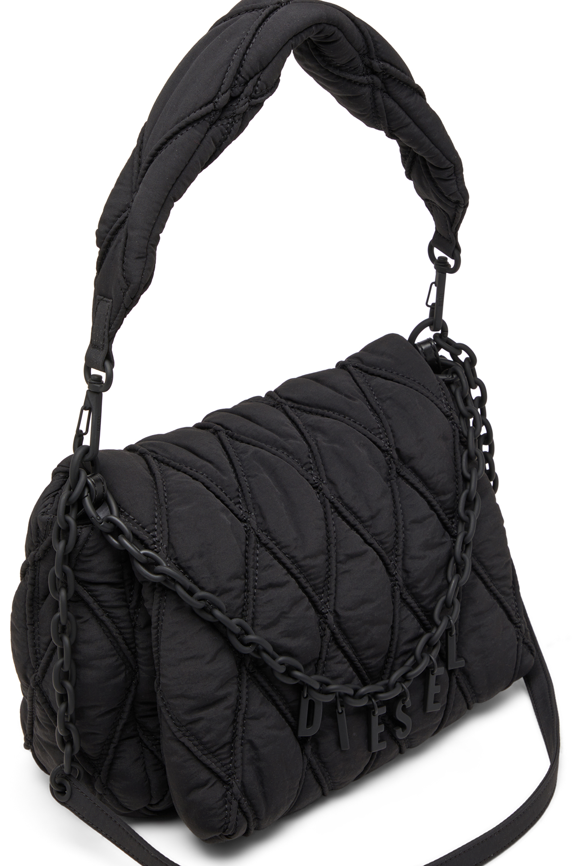 Diesel - CHARM-D SHOULDER M, Woman's Shoulder bag in quilted nylon in Black - 5