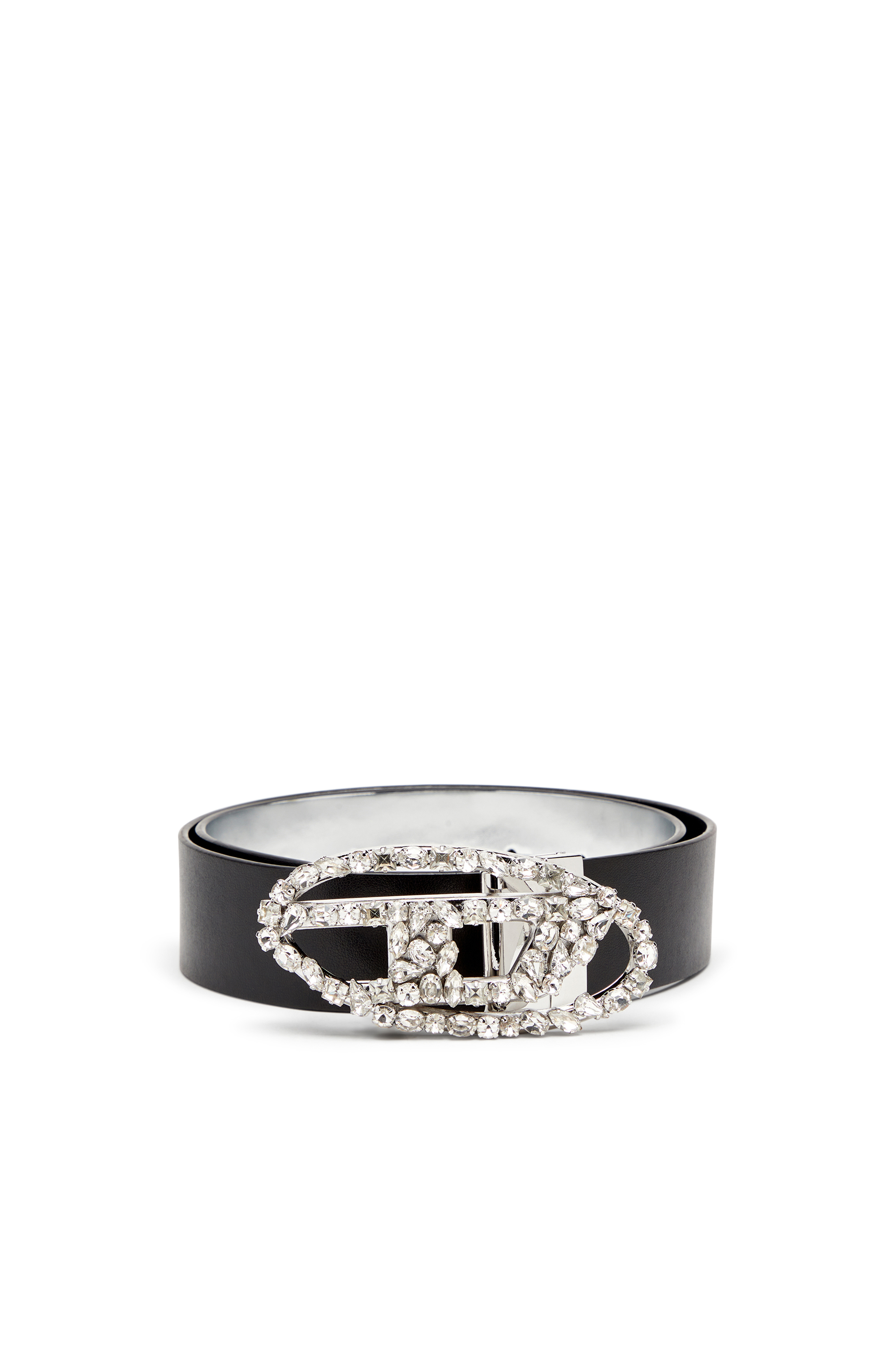 Diesel - B-1DR W REV, Woman's 4cm Reversible leather belt with crystal buckle in Black - 1