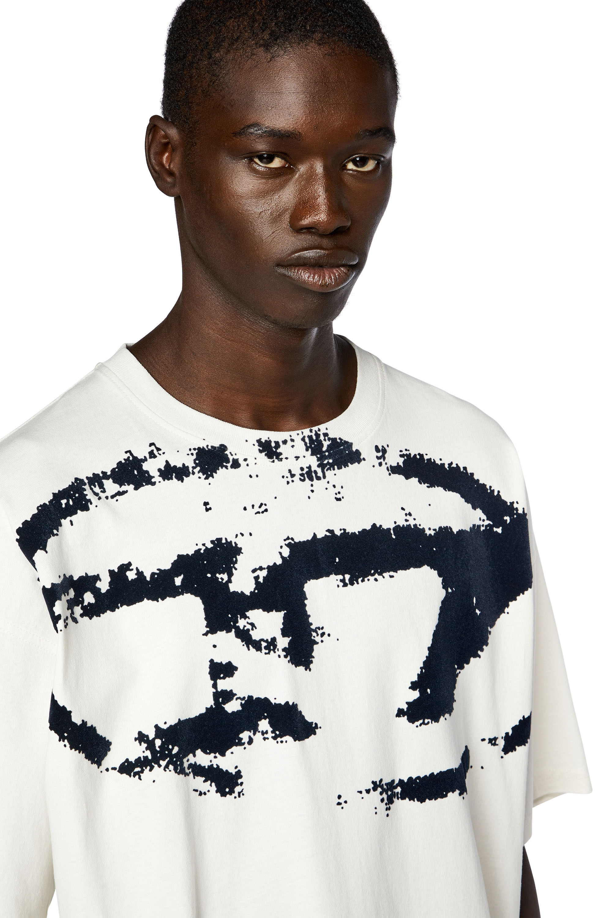 Diesel - T-BOXT-N14, Man's T-shirt with distressed flocked logo in White - 5