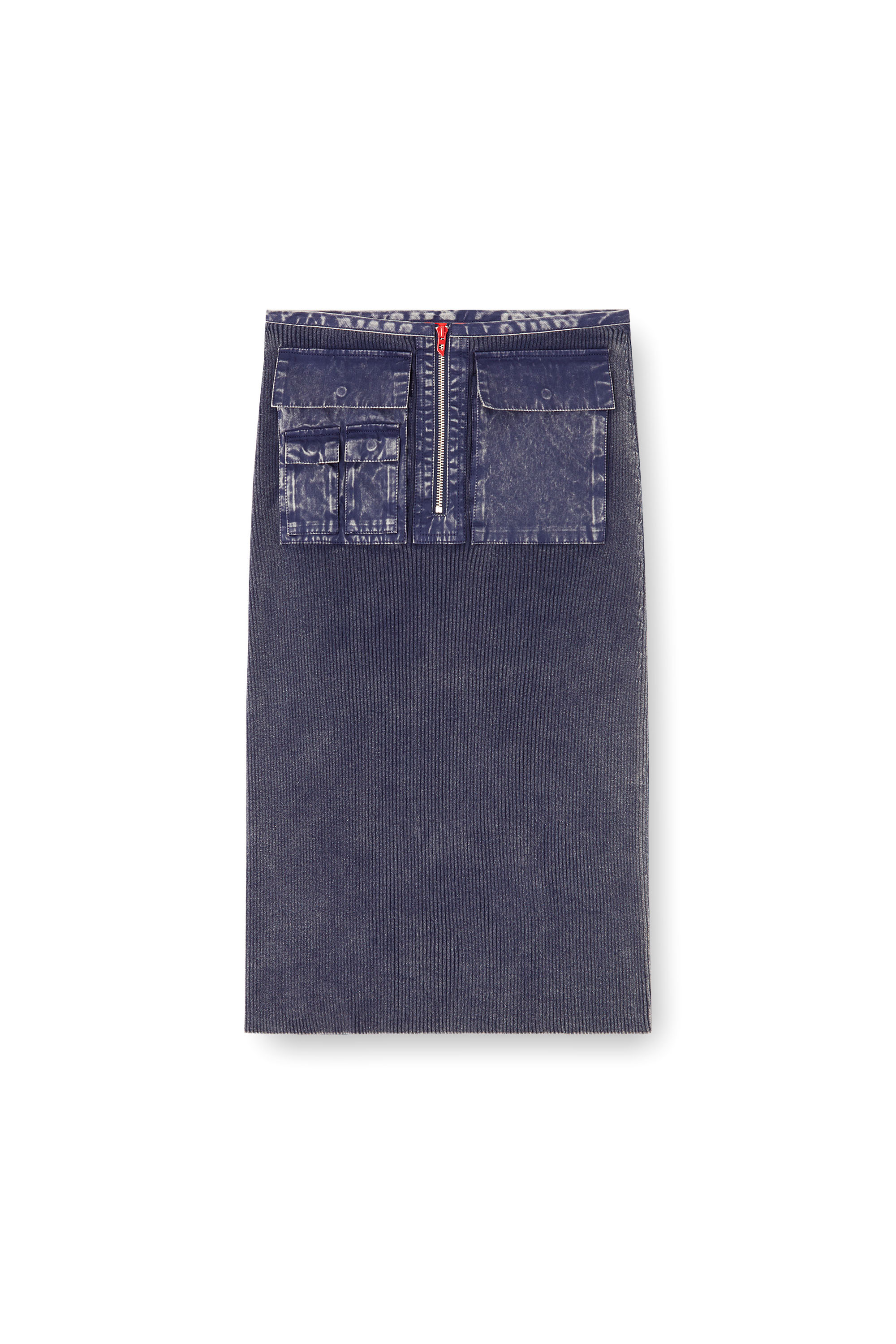 Diesel - M-MERYN, Woman's Knit midi skirt with denim cargo pockets in Blue - 3