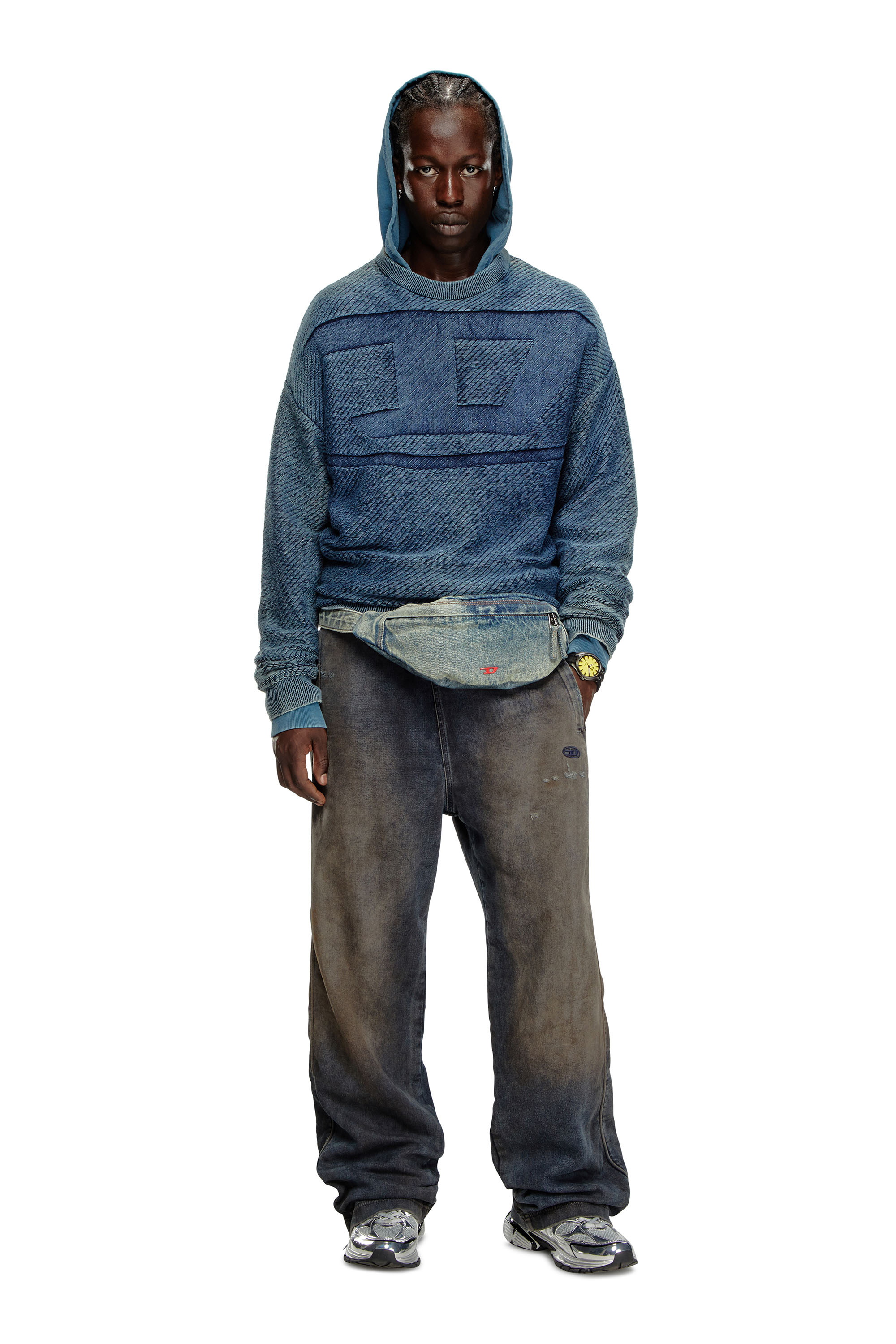 Diesel - K-KLEVERY, Man Denim-effect jumper in cotton in Blue - Image 2