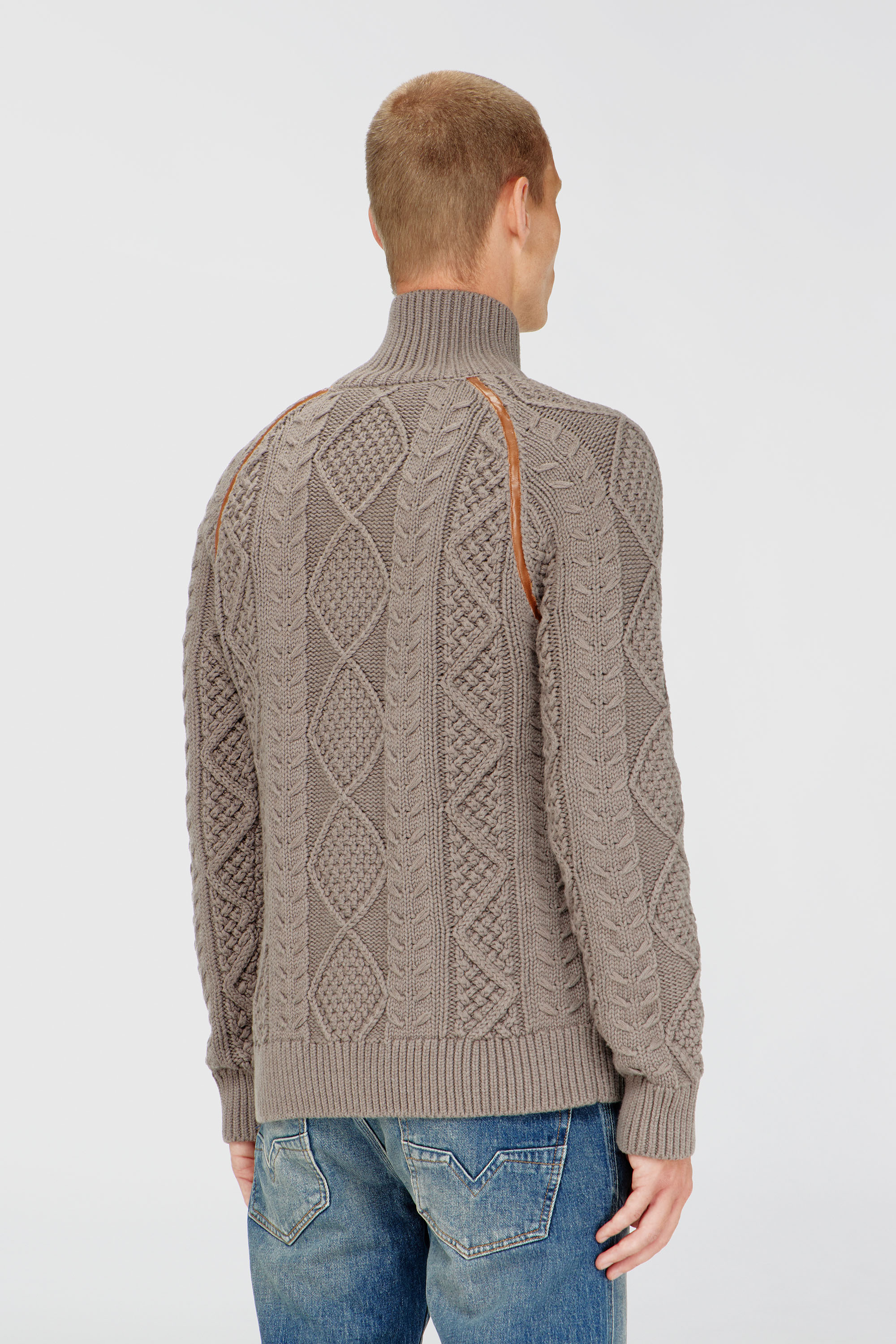 Diesel - K-INOKI, Man's Zip cardigan in cable knit in Grey - 4