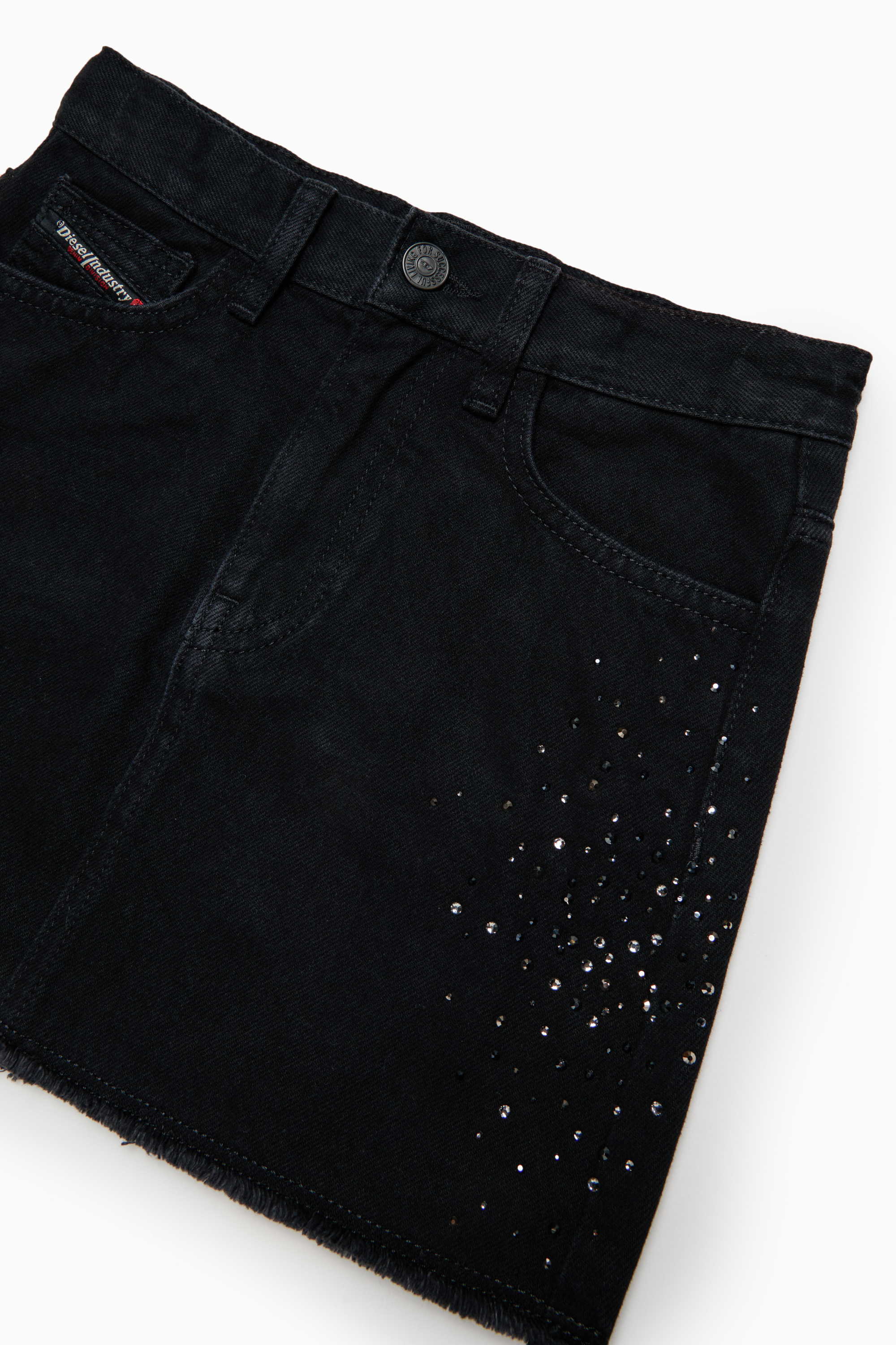 Diesel - GIANNA-SP, Woman's Frayed denim mini skirt with rhinestones in Black/Dark grey - 3