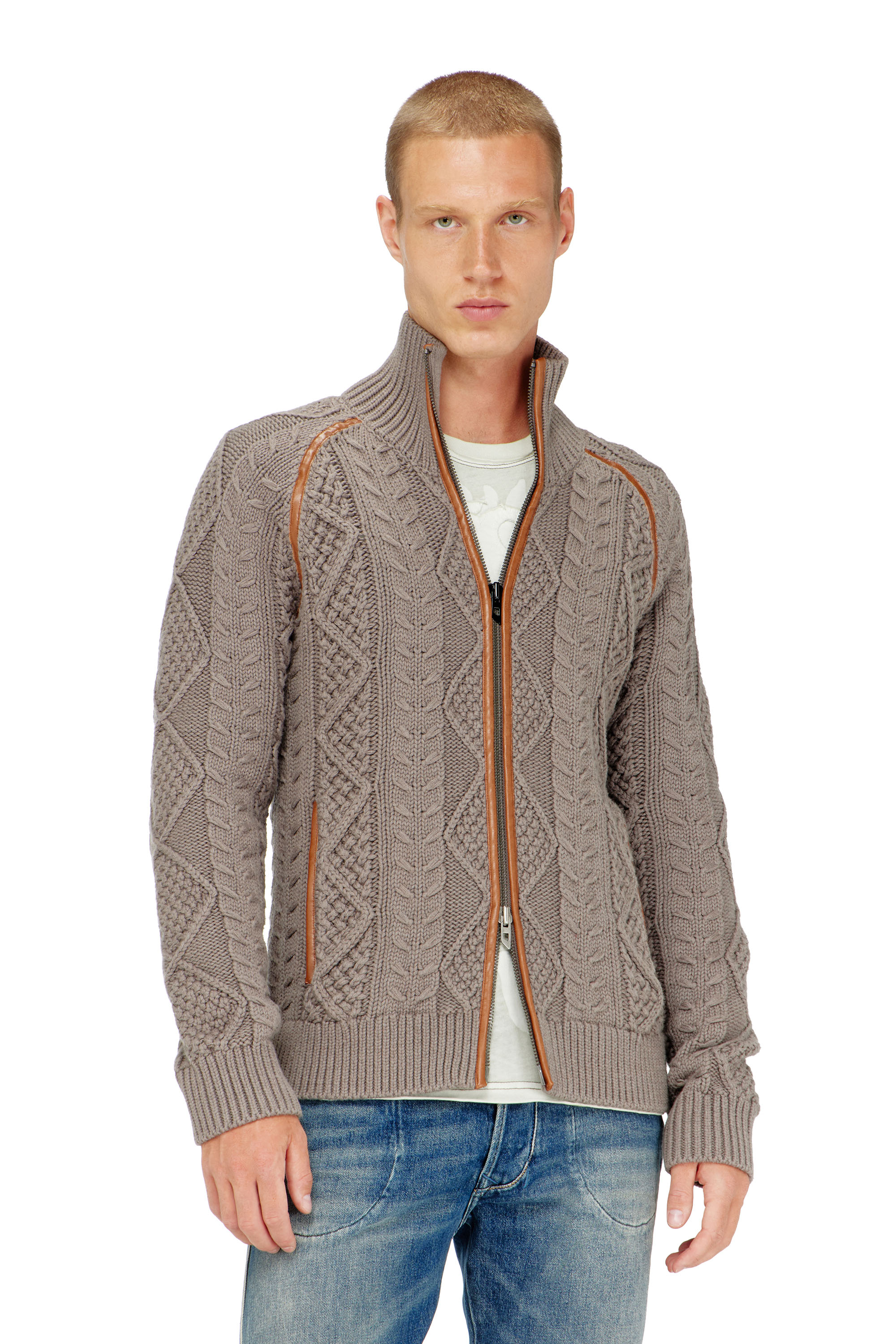 Diesel - K-INOKI, Man's Zip cardigan in cable knit in Grey - 1