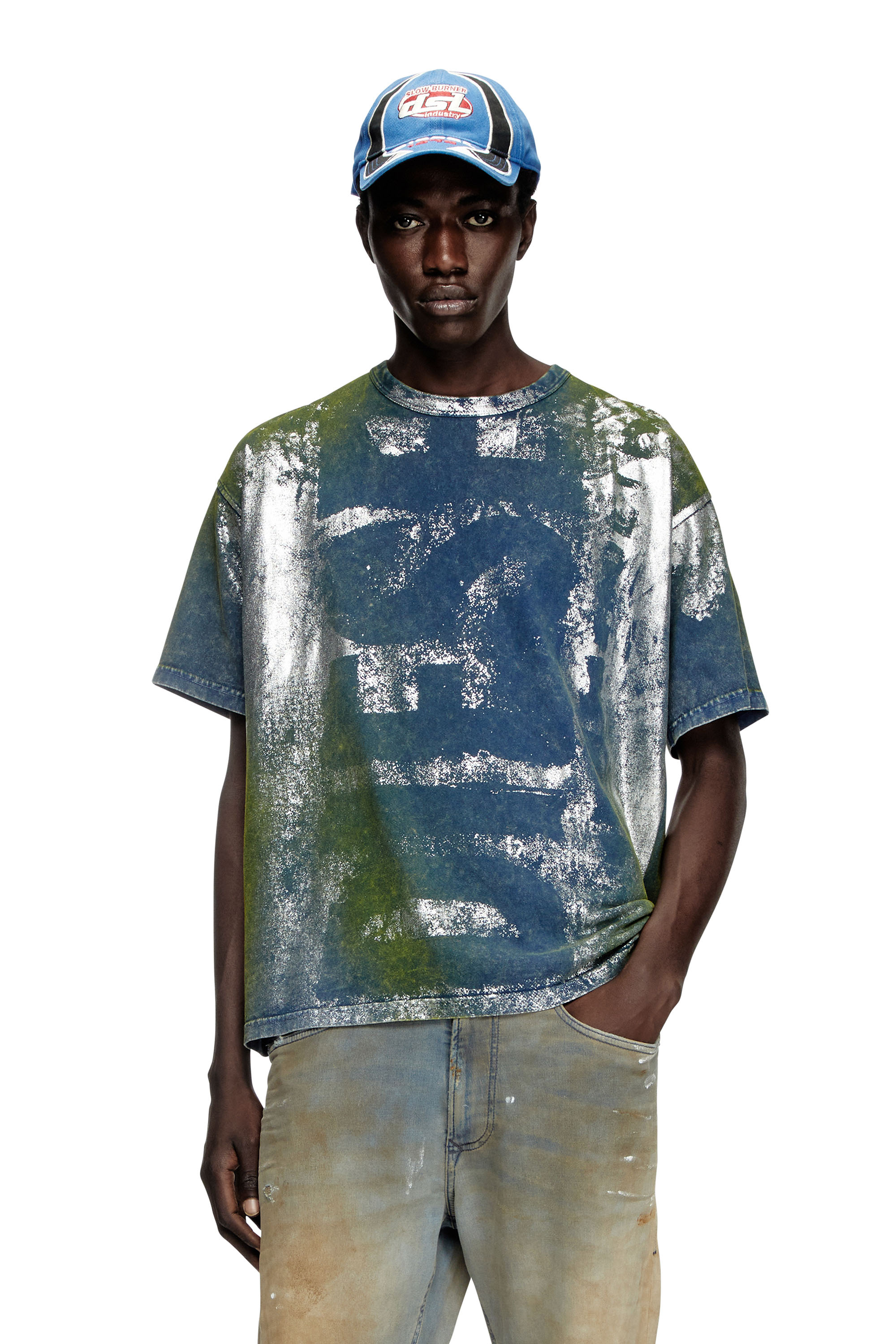 Diesel - T-BOXT-R2, Man's Logo T-shirt with metallic effects in Blue - 1