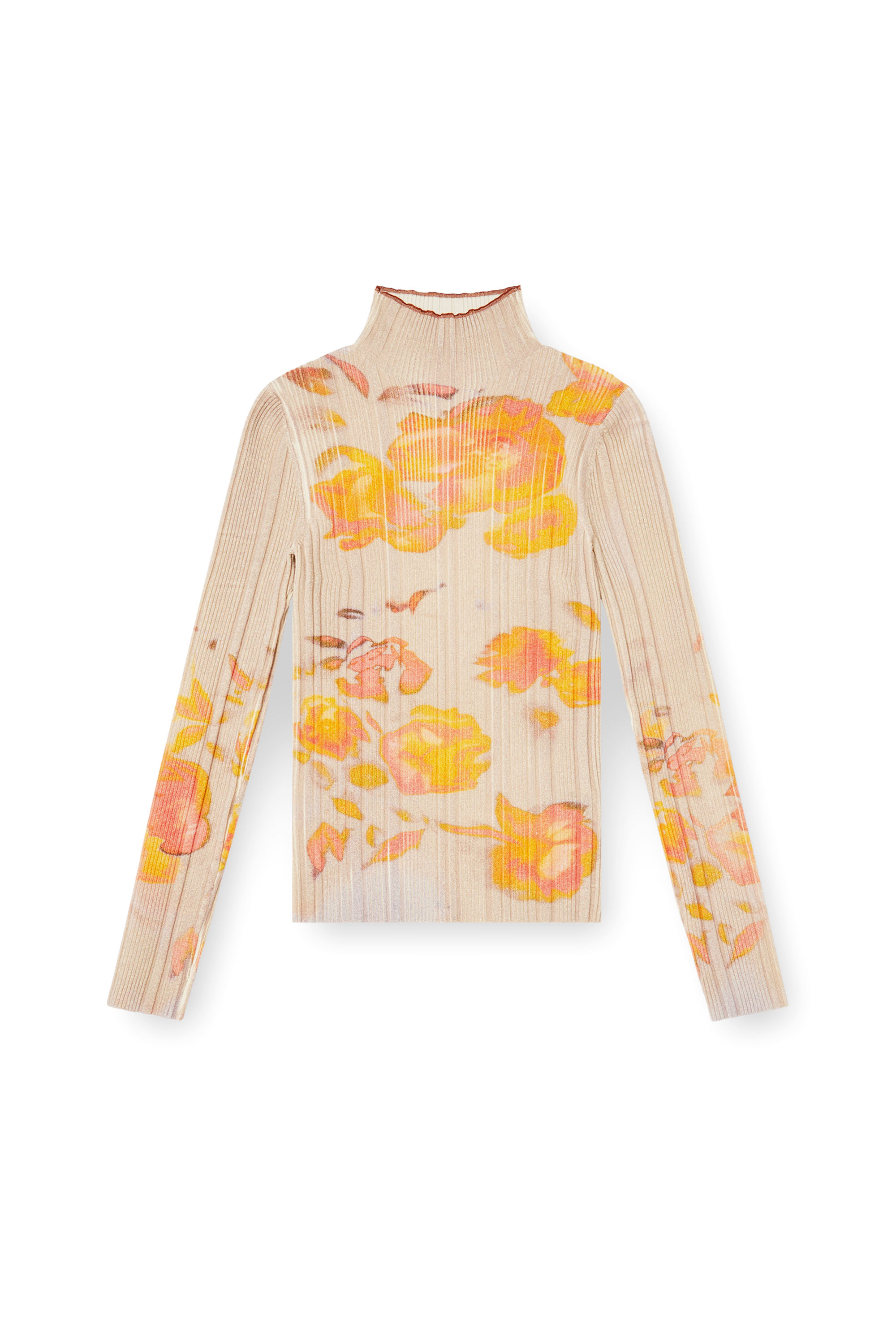 Diesel - M-IORIA, Woman's Ribbed wool turtleneck top with floral print in null - 2