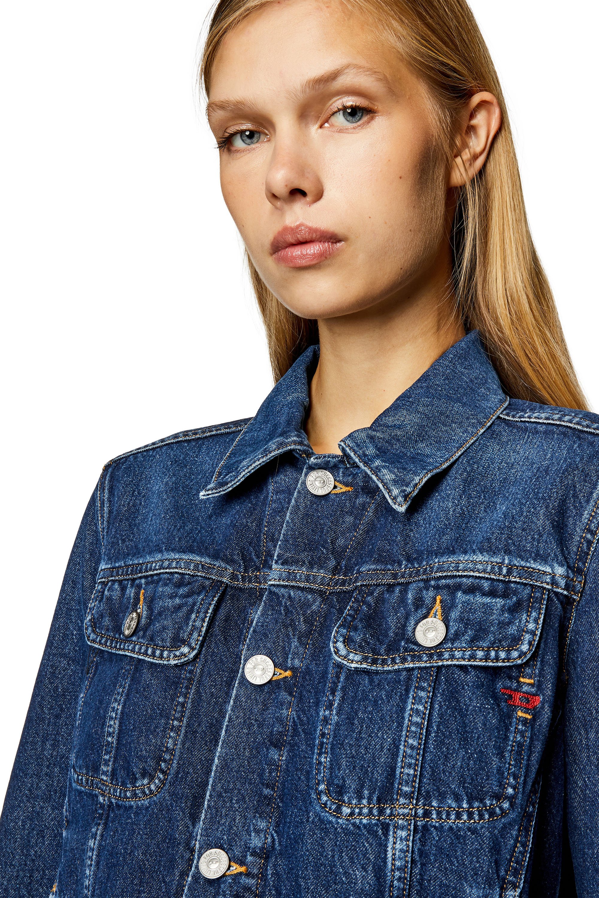 Diesel - DE-BONNY, Woman's Trucker jacket in denim in Dark Blue - 5