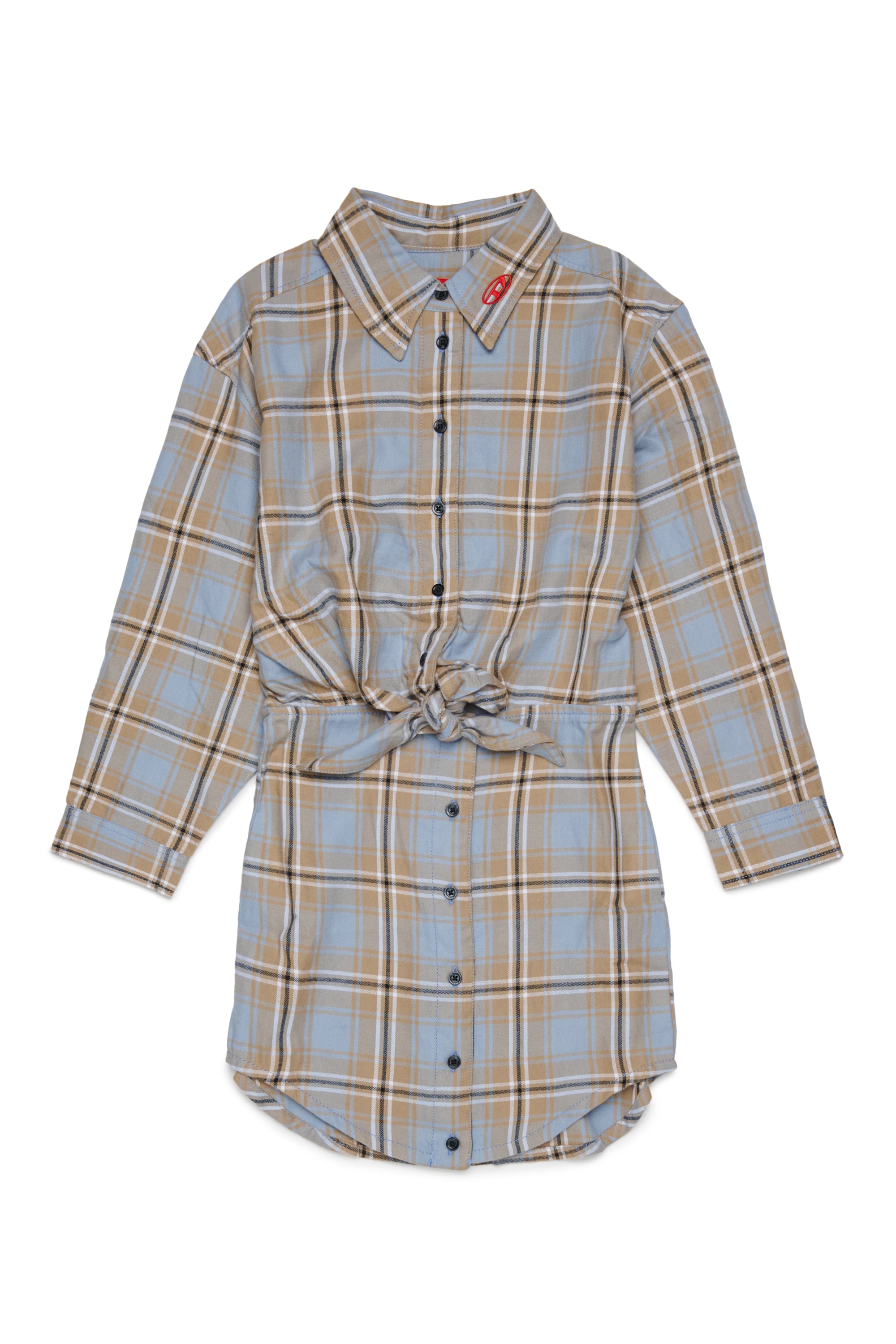 Diesel - DESUSANIS, Woman's Check-cotton shirt dress with tie-knot waist in Blue/Orange - 1