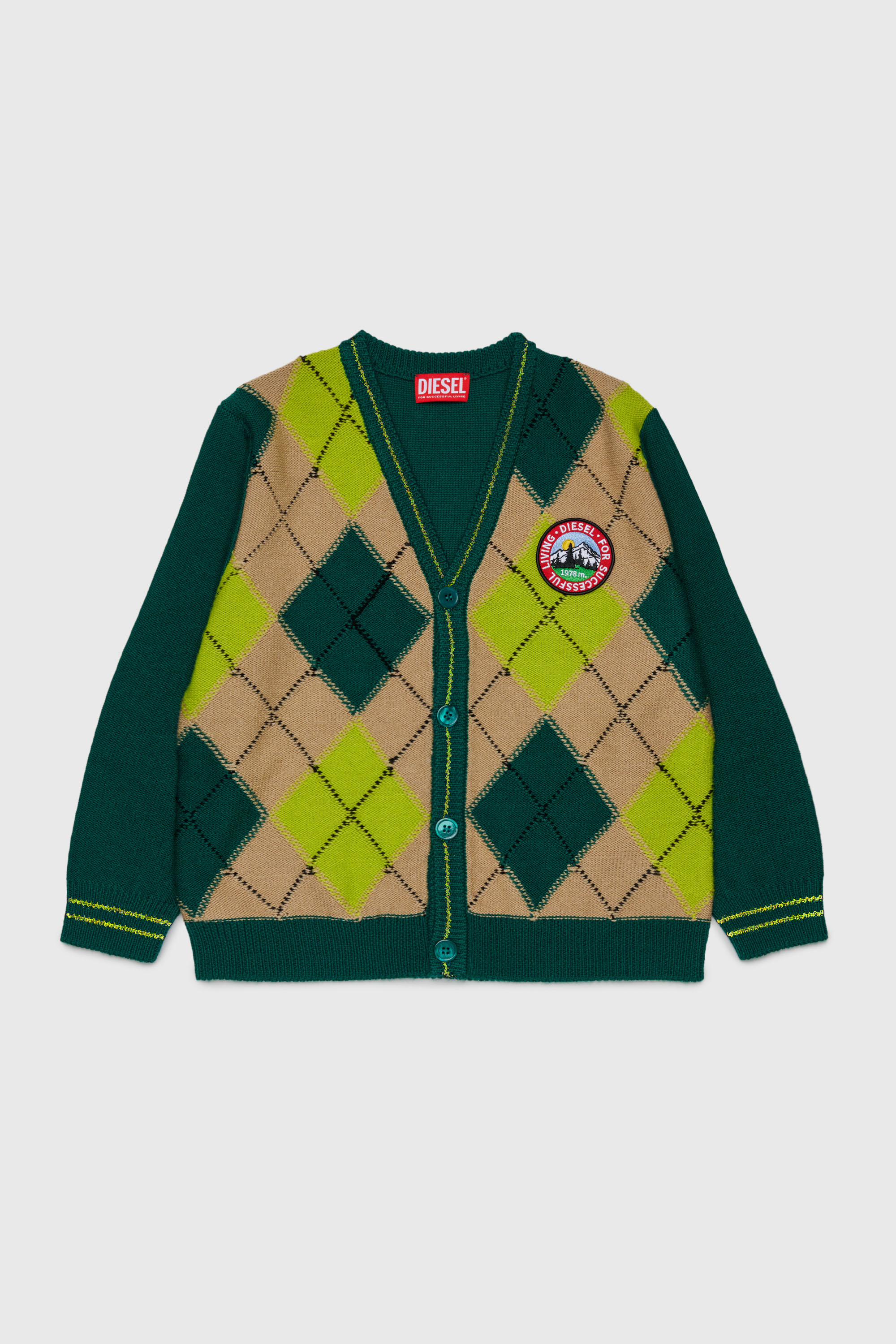 Diesel - KROMYCARDIGAN OVER, Unisex's Wool-blend cardigan with argyle motif in Green - 1