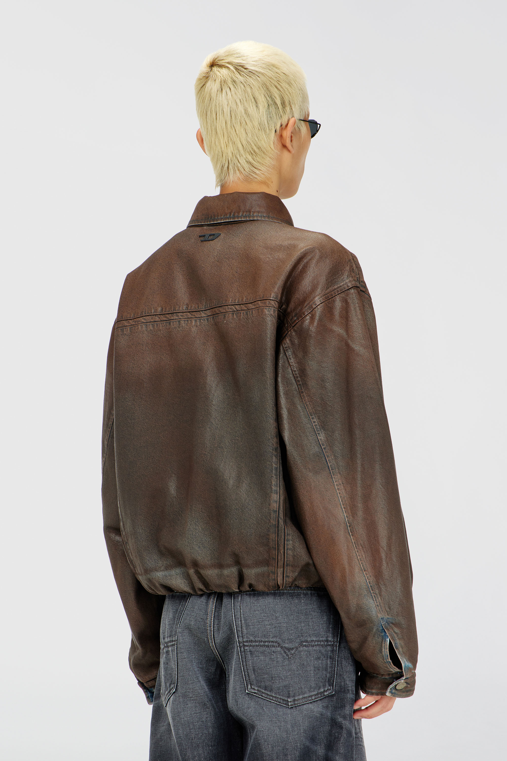 Diesel - D-MORVI-S, Unisex's Trucker jacket in coated denim in Brown - 4