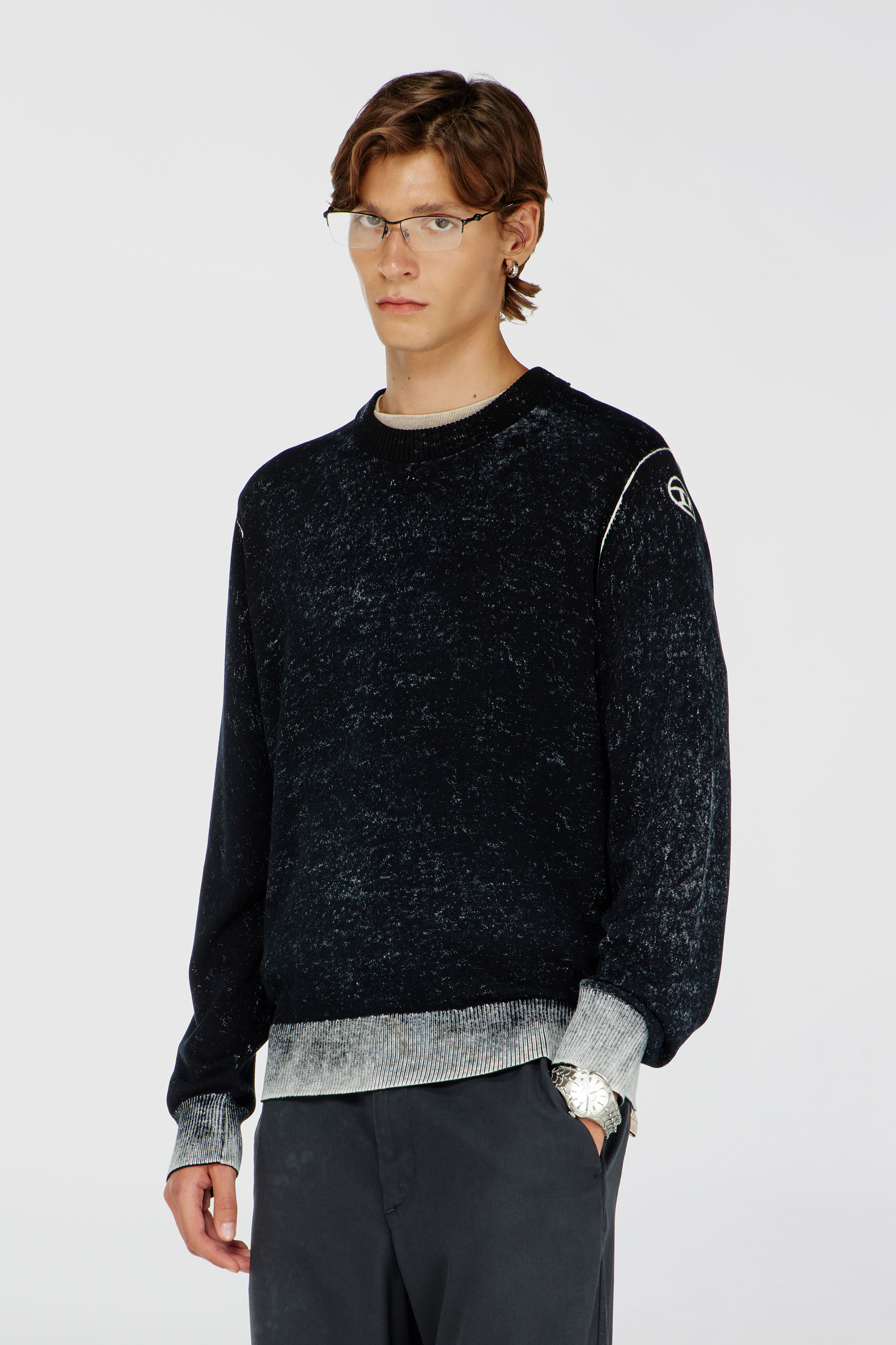 Diesel - K-LARENCE-B, Man's Reverse-print cotton jumper in Black - 3