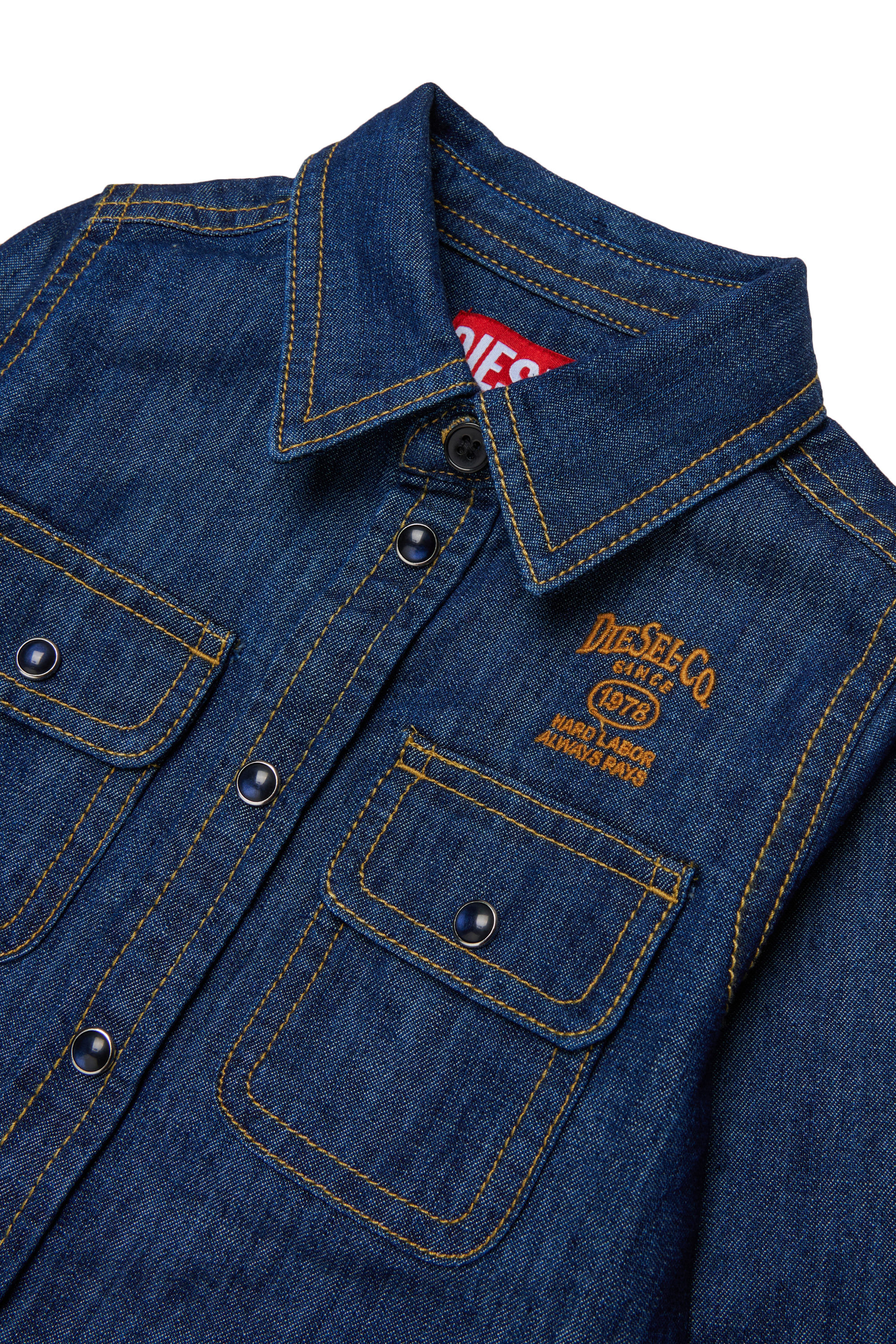 Diesel - CARTOB, Man's Denim shirt with logo embroidery in Dark Blue - 3