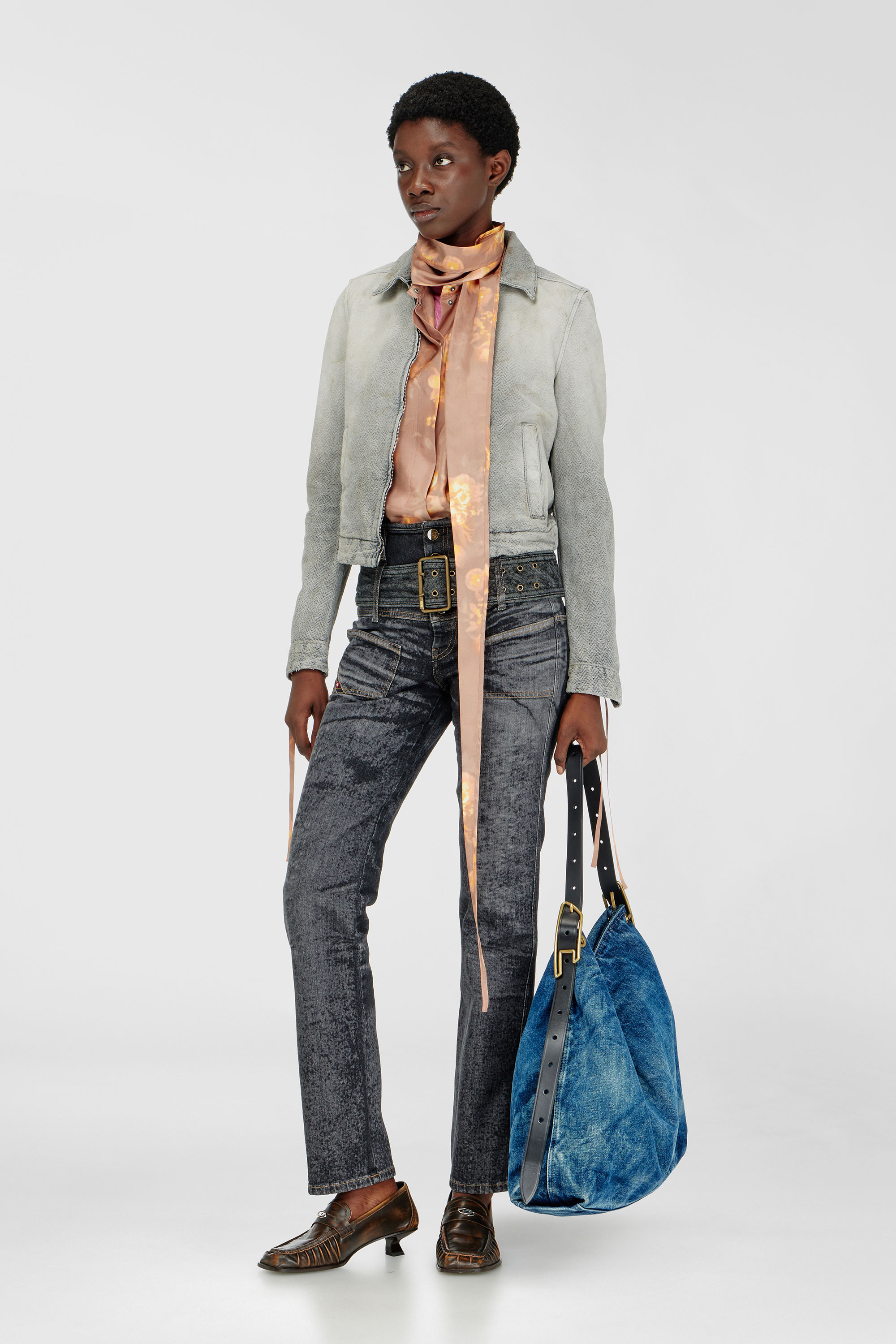 Diesel - DE-CORB, Woman's Jacket in distressed herringbone denim in Grey - 1